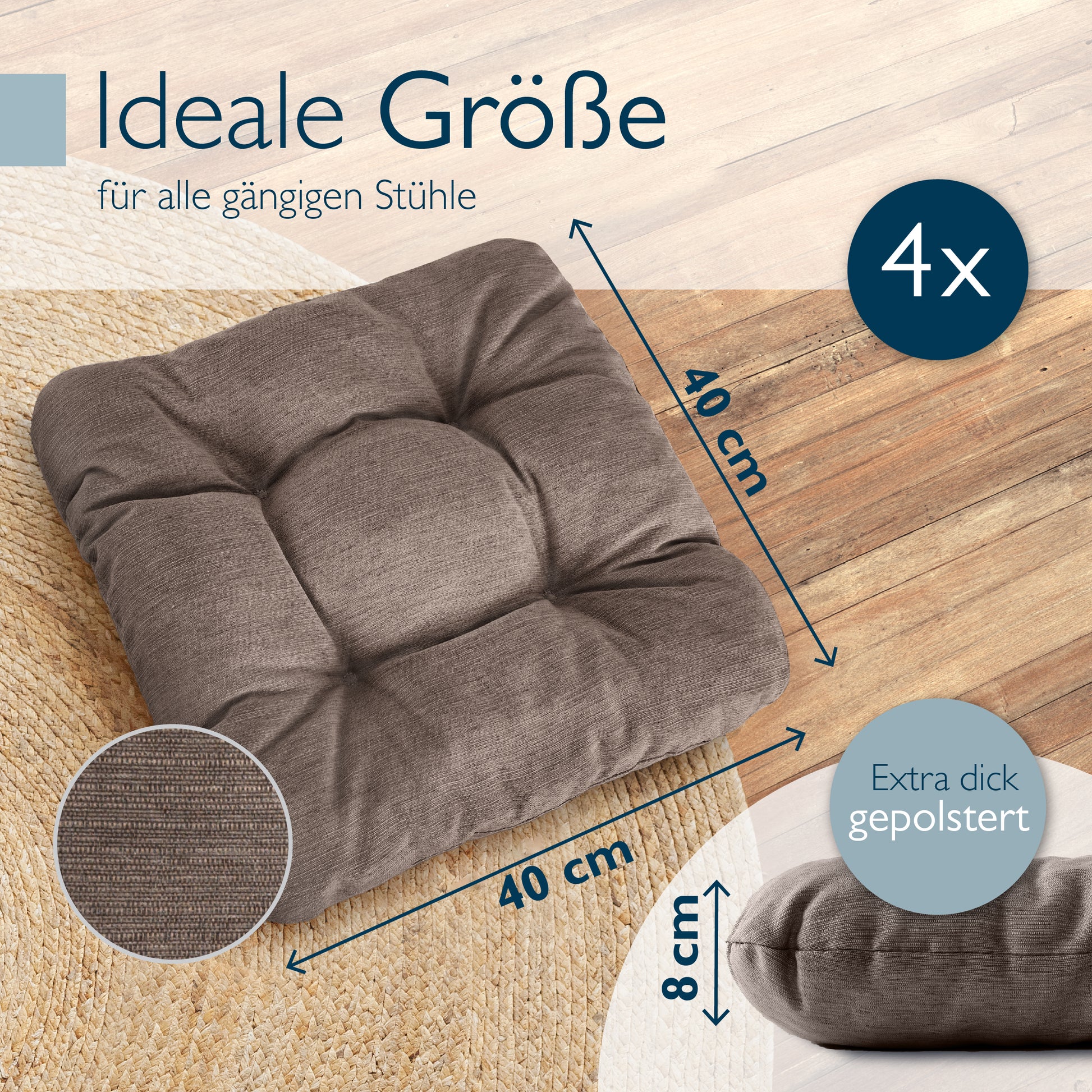 Beautissu Premium Indoor & Outdoor Sitzkissen 40×40x8 cm – Stuhlkissen