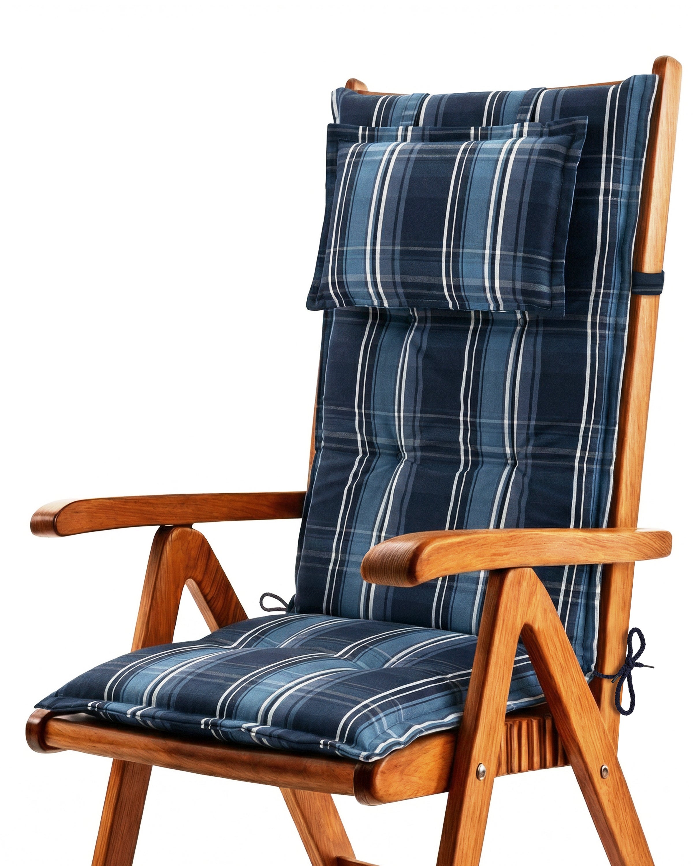 Beautissu Hochlehner Auflage mit 7 cm Polsterung und Kopfkissen für Gartenstuhl