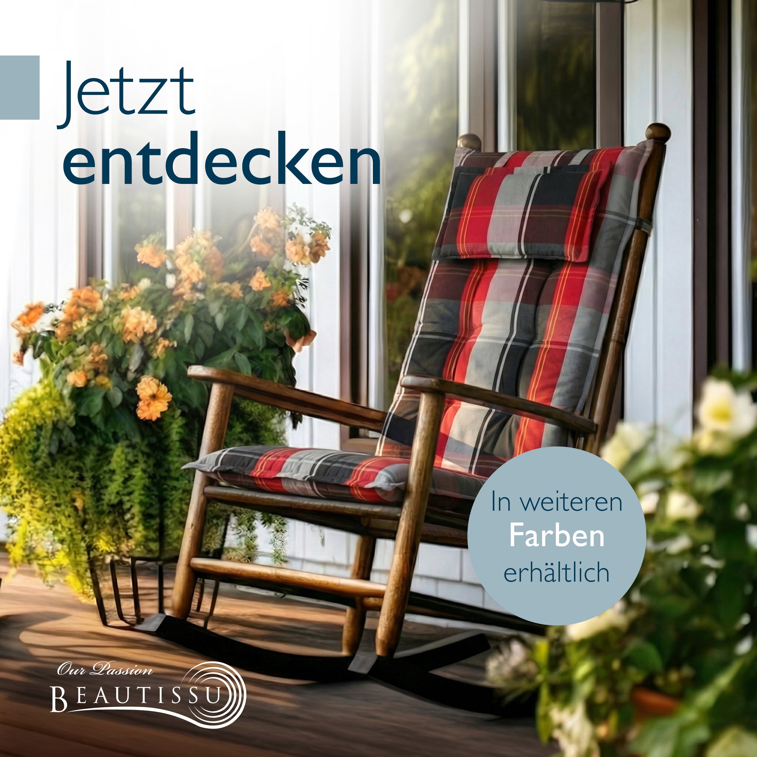 Beautissu Hochlehner Auflage mit 7 cm Polsterung und integriertem Kopfkissen, UV-beständig und rutschfest