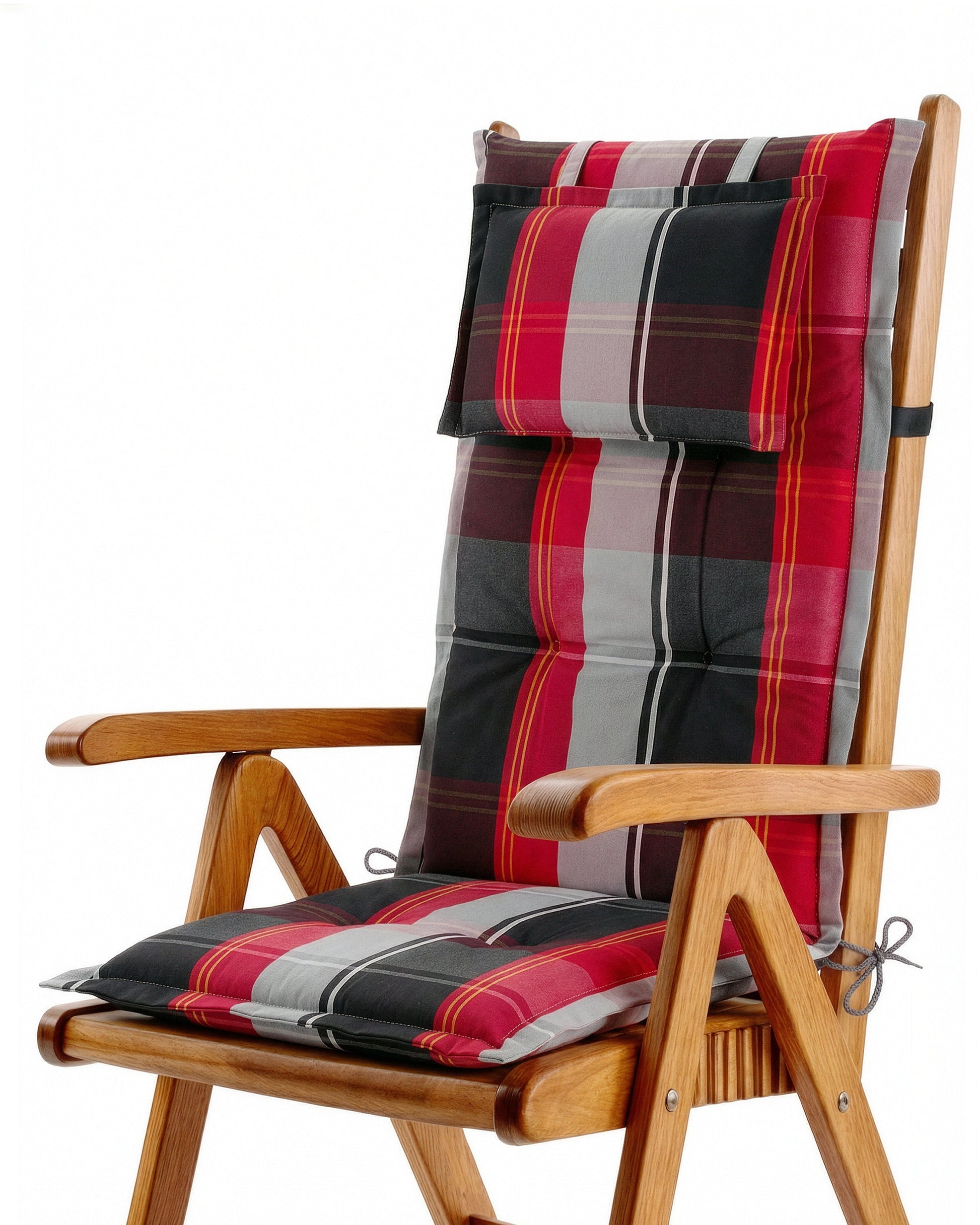 Beautissu Hochlehner Auflage mit 7 cm Polsterung und umklappbarem Kopfkissen für Gartenstuhl