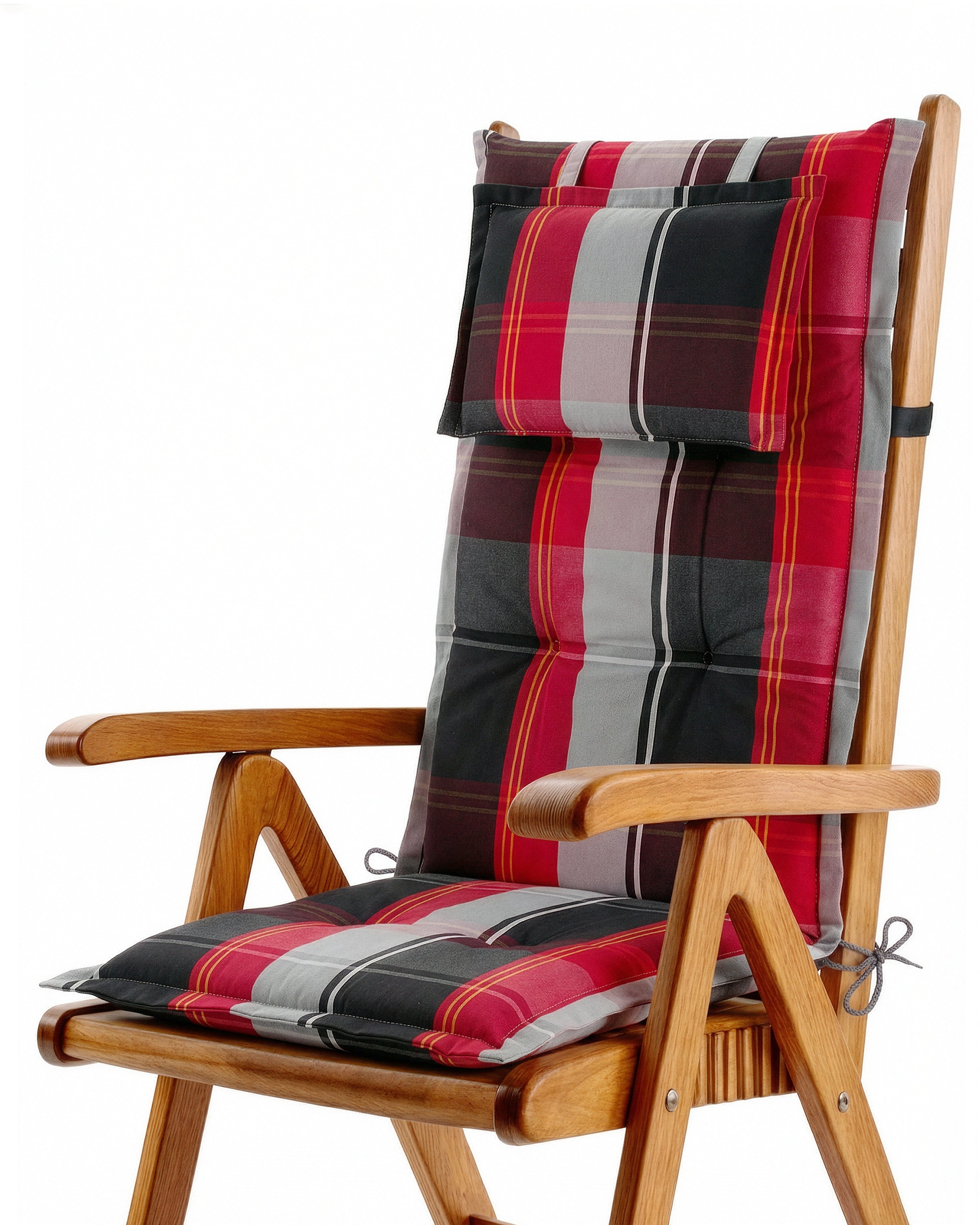 Beautissu Hochlehner Auflage mit 7 cm Polsterung und umklappbarem Kopfkissen für Gartenstuhl