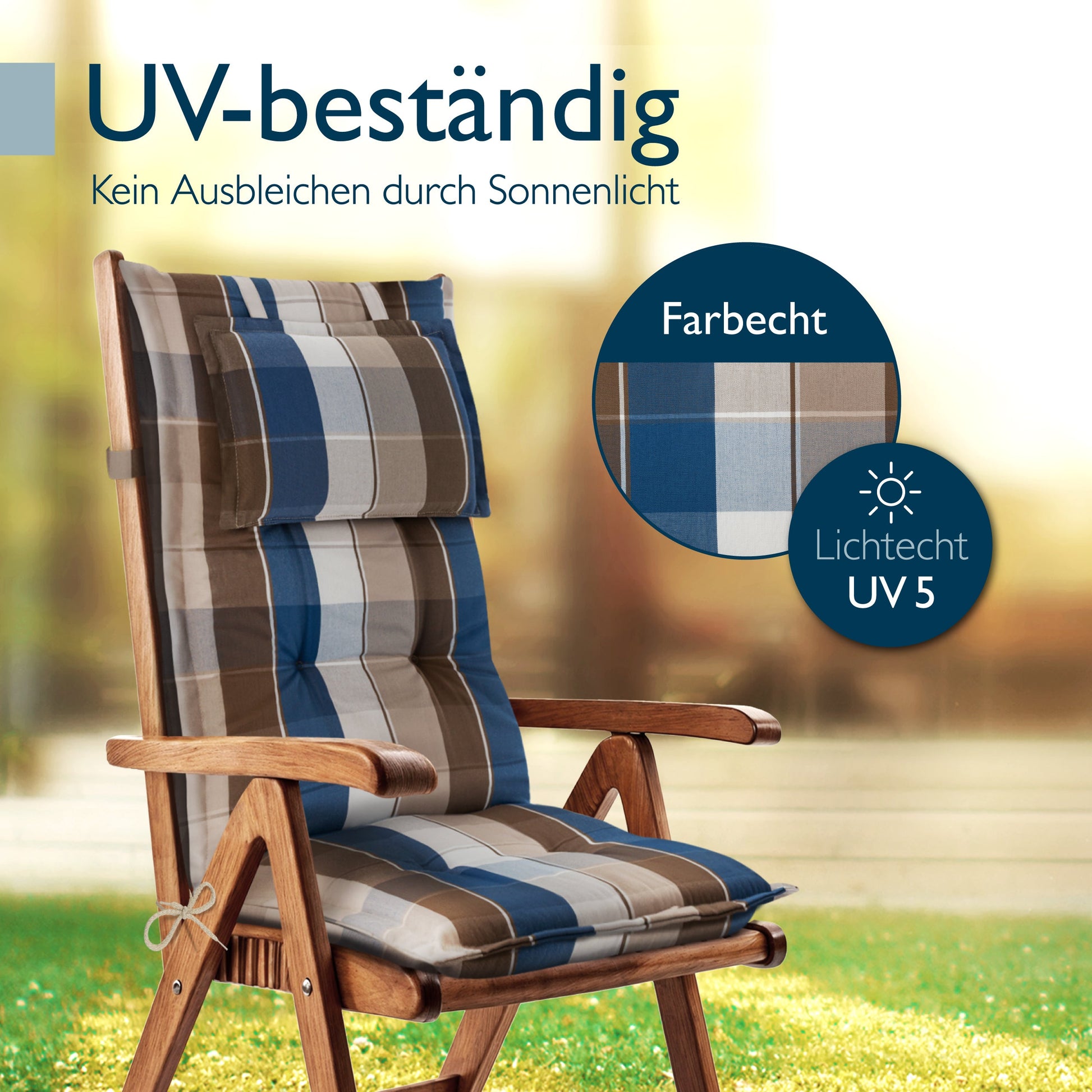 Beautissu Hochlehner Auflage mit 7 cm Polsterung und Kopfpolster für Gartenstuhl