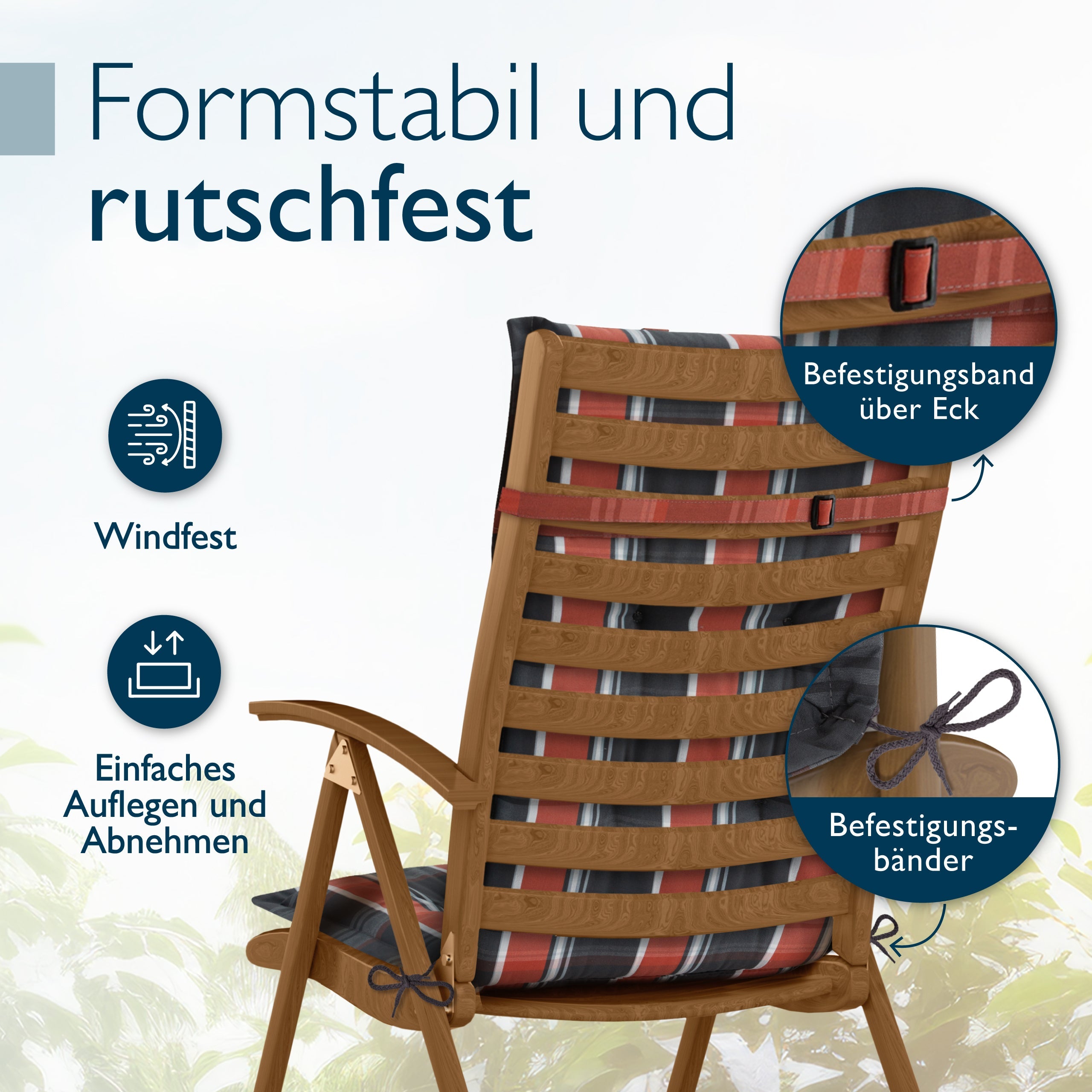 Beautissu Hochlehner Auflage mit Kopfpolster und 7 cm Polsterung für Gartenstuhl
