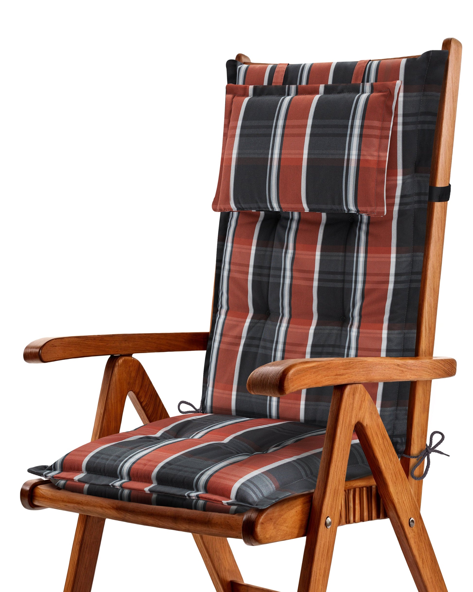 Beautissu Hochlehner Auflage mit 7 cm Polsterung und umklappbarem Kopfkissen, UV-beständig und rutschfest für Gartenstühle