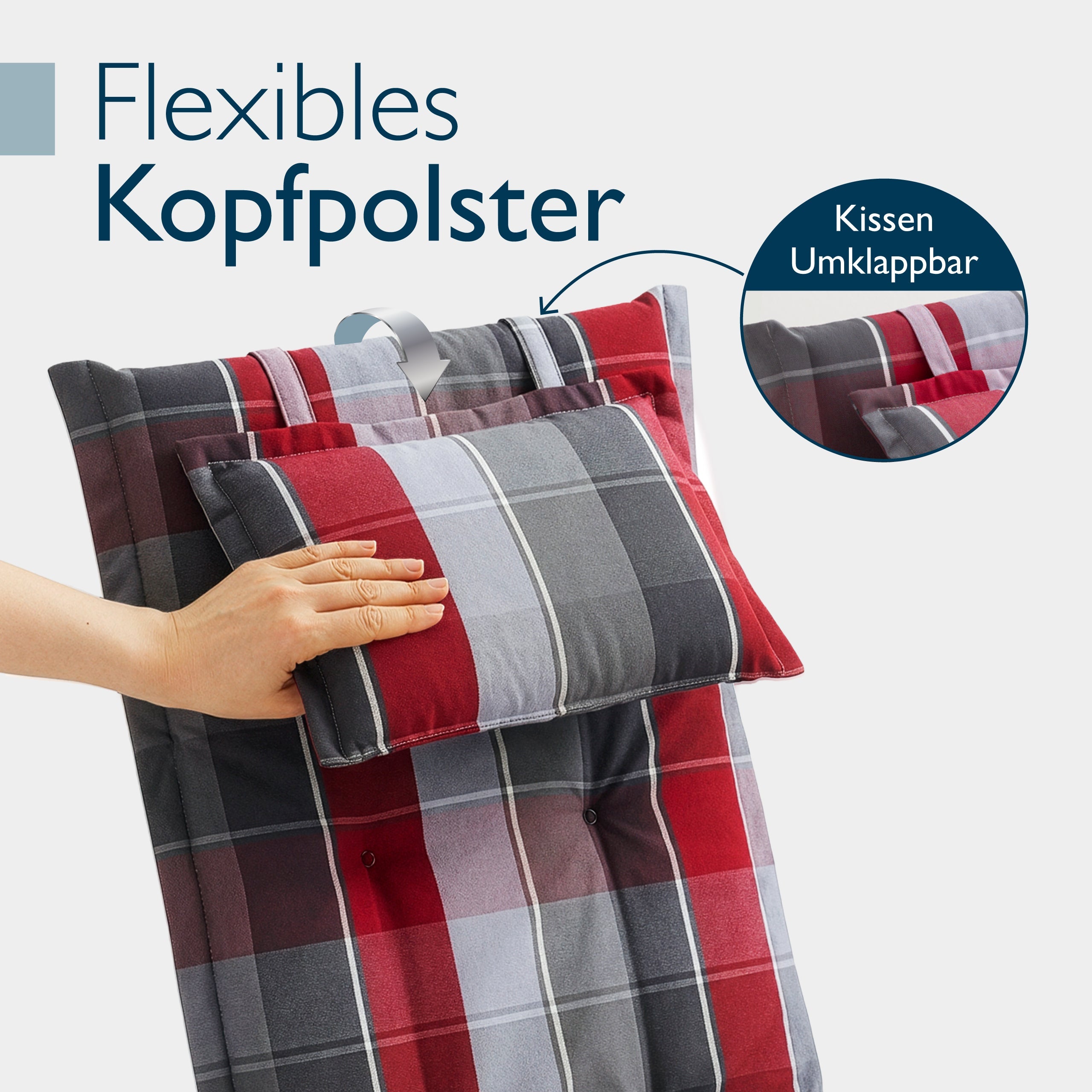 Beautissu Hochlehner Auflage mit Kopfkissen, UV-beständig und rutschfest für Gartenstuhl