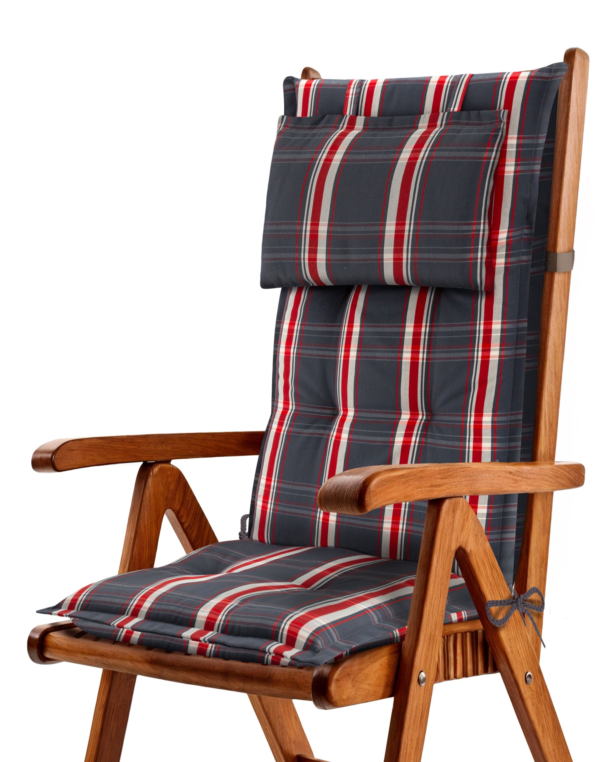 Beautissu Hochlehner Auflage mit 7 cm Polsterung und umklappbarem Kopfkissen für Gartenstühle