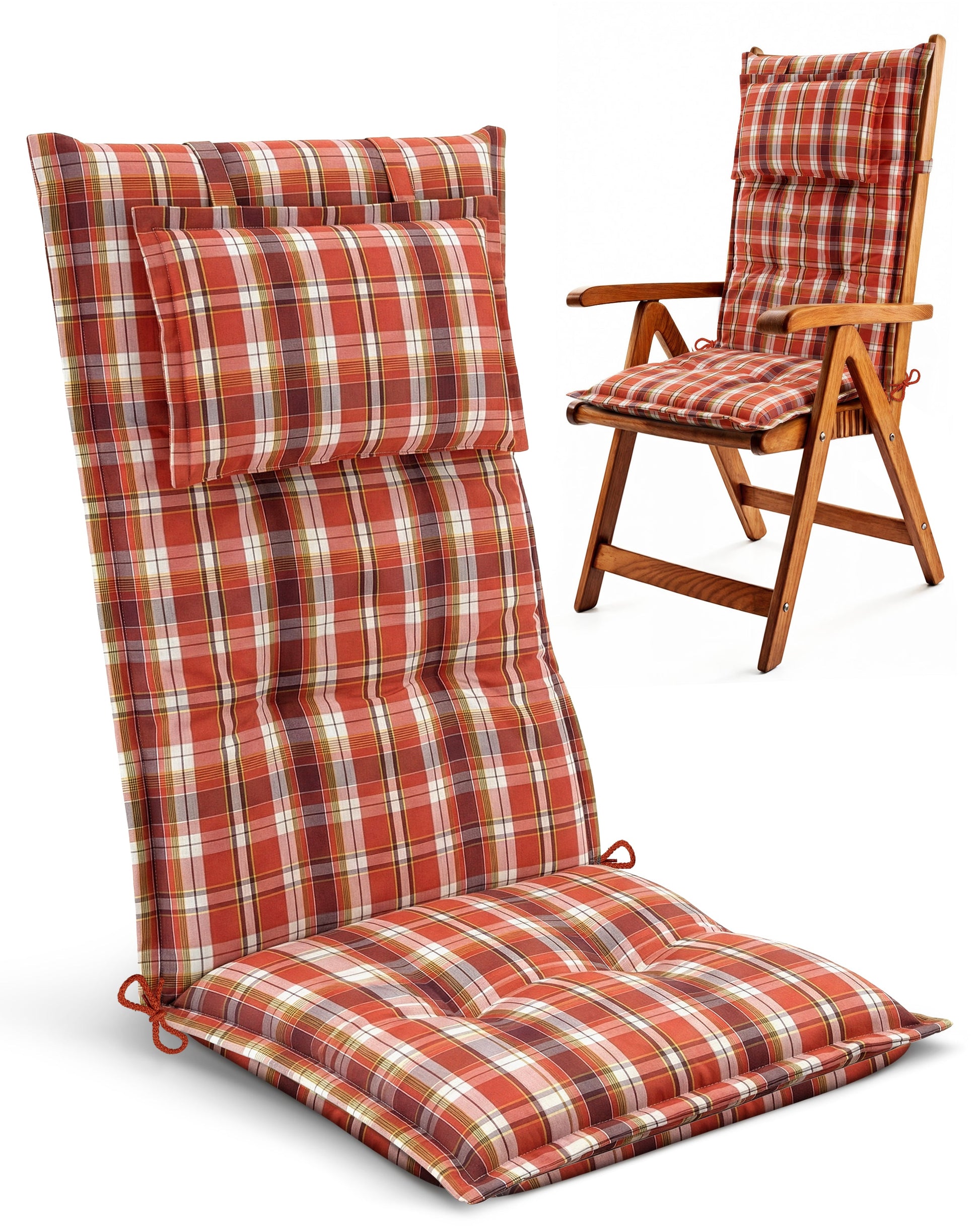 Beautissu Hochlehner Auflage mit Kopfpolster und 7 cm Polsterung für Gartenstuhl