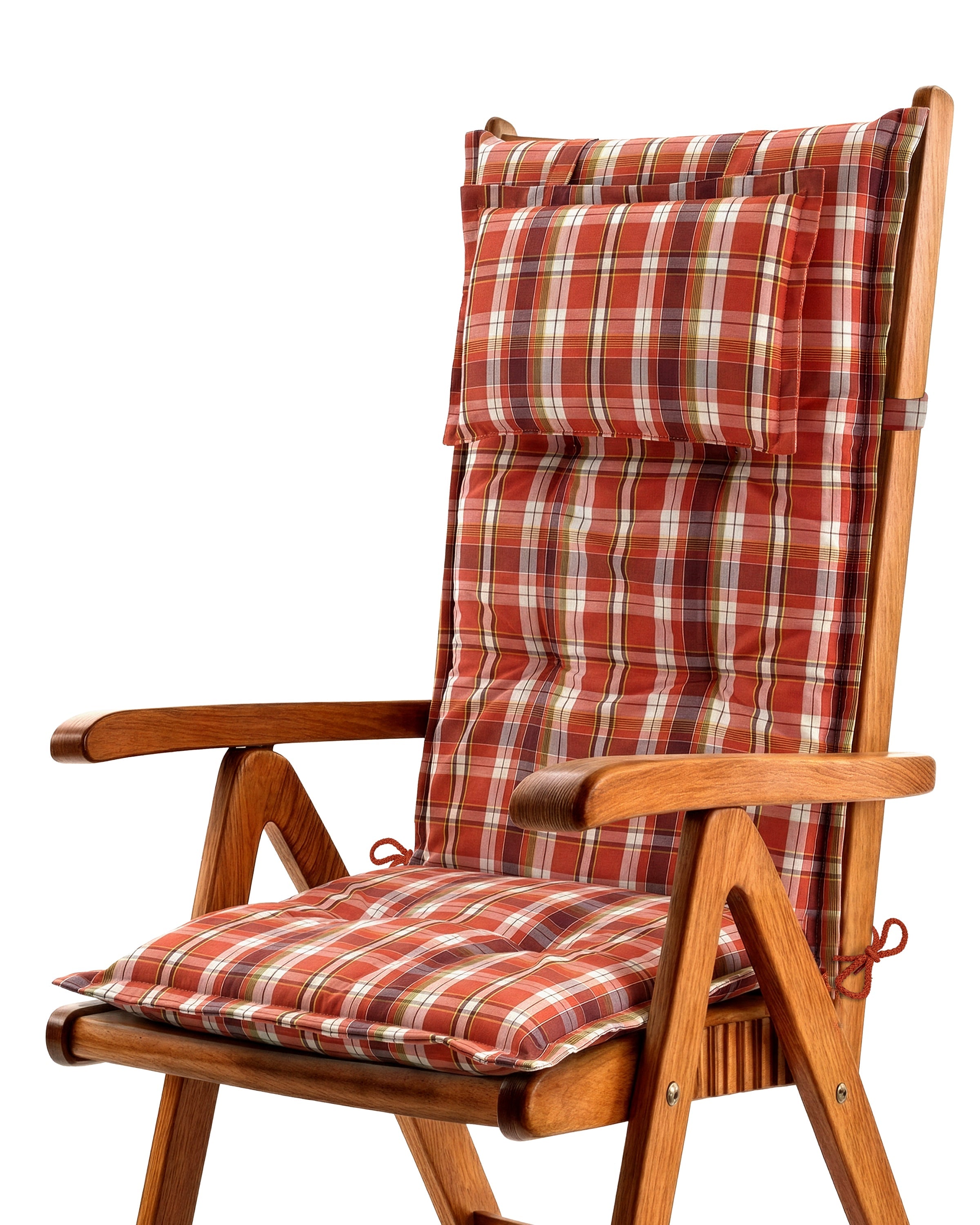 Beautissu Hochlehner Auflage Gartenstuhl mit 7 cm Polsterung und Kopfpolster, UV-beständig, rutschfest