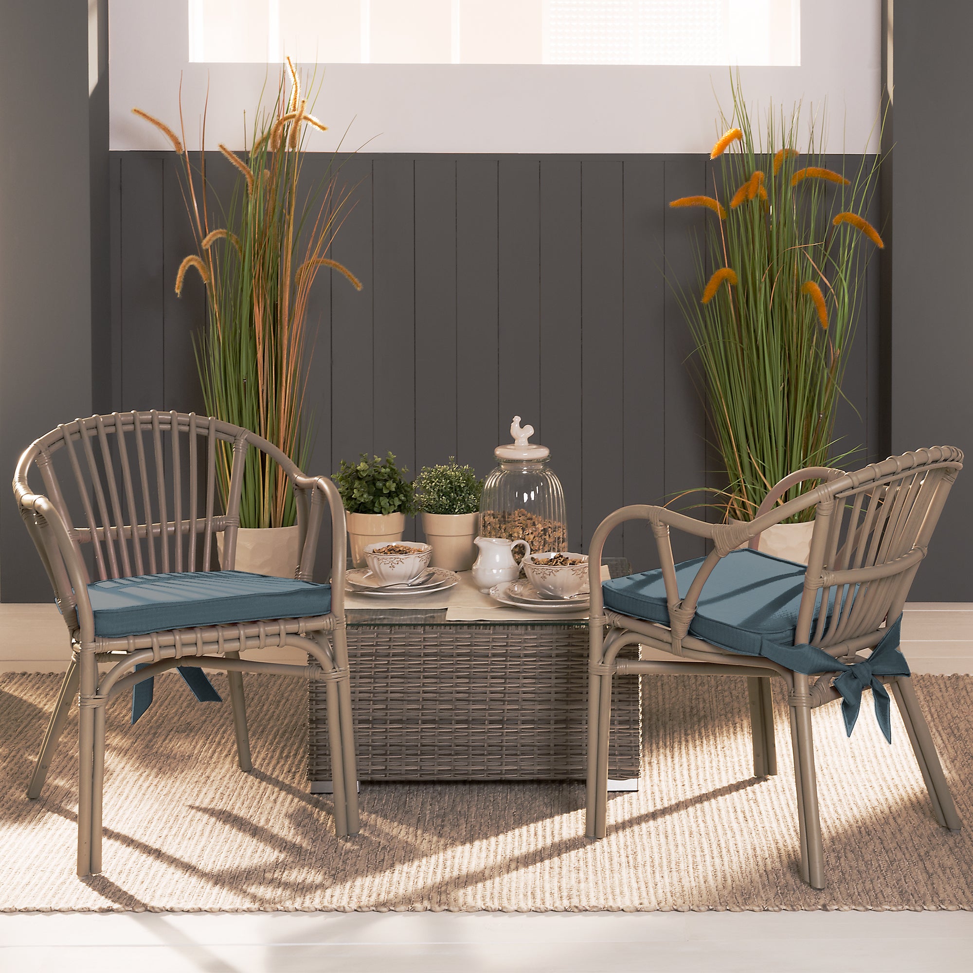 Beautissu Sitzkissen mit Bändern & Reißverschluss 45×40 cm – Stuhlkiss