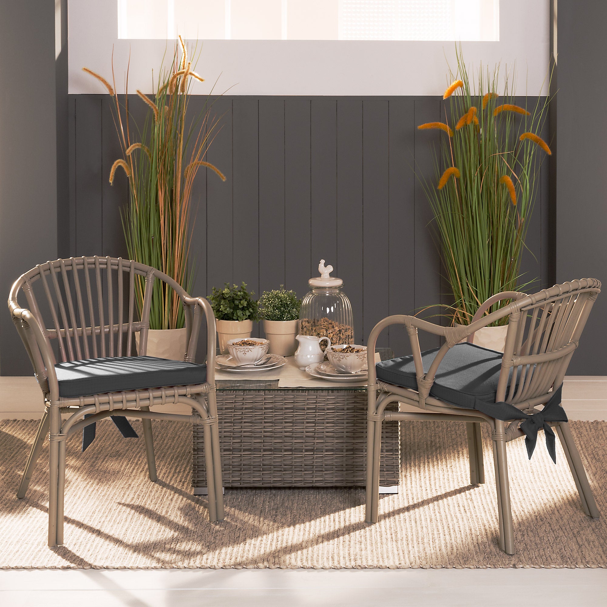 Beautissu Sitzkissen mit Bändern & Reißverschluss 45×40 cm – Stuhlkiss