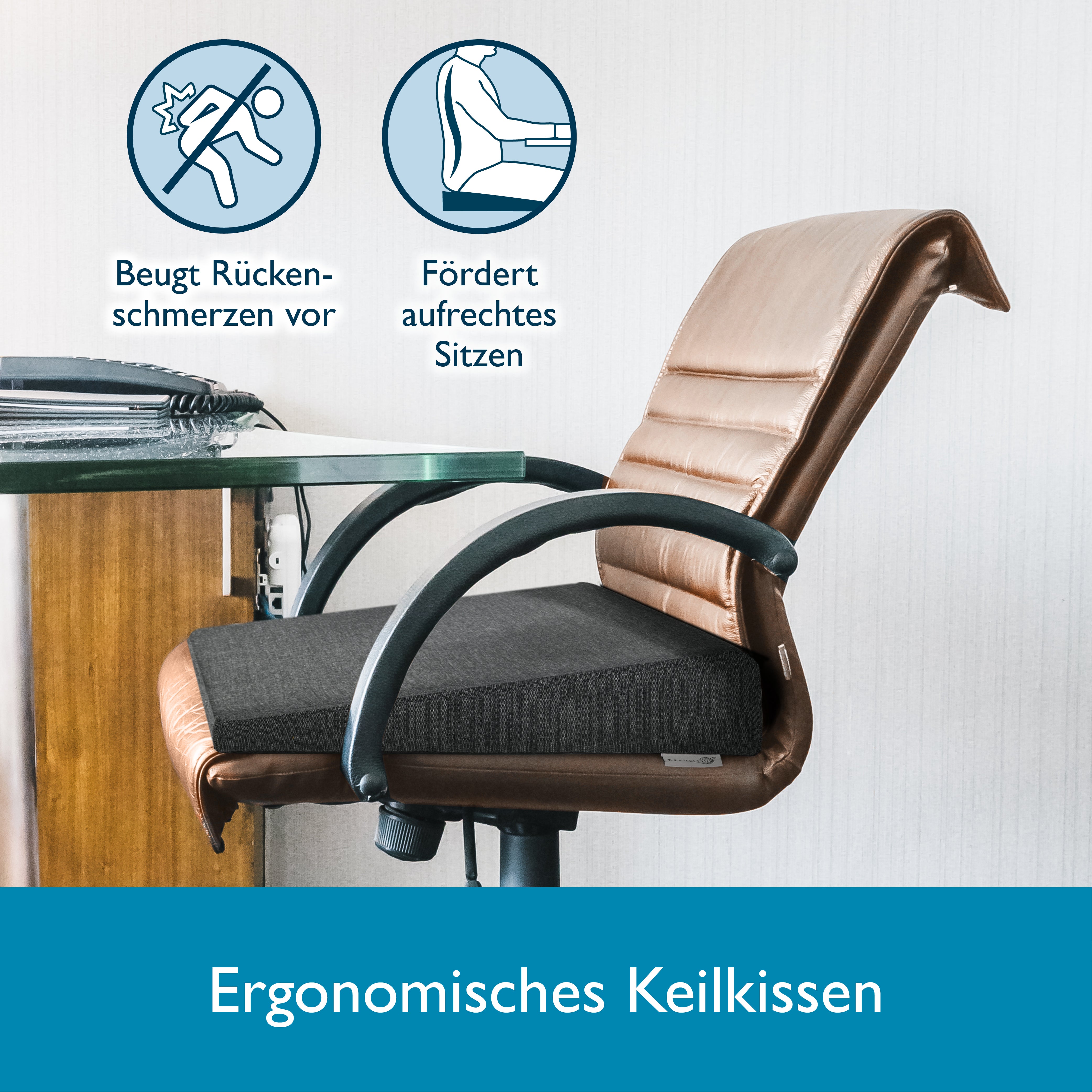 Beautissu Ergonomisches Sitzkissen mit Anti-Rutsch-Bezug 37×33,5×7 cm