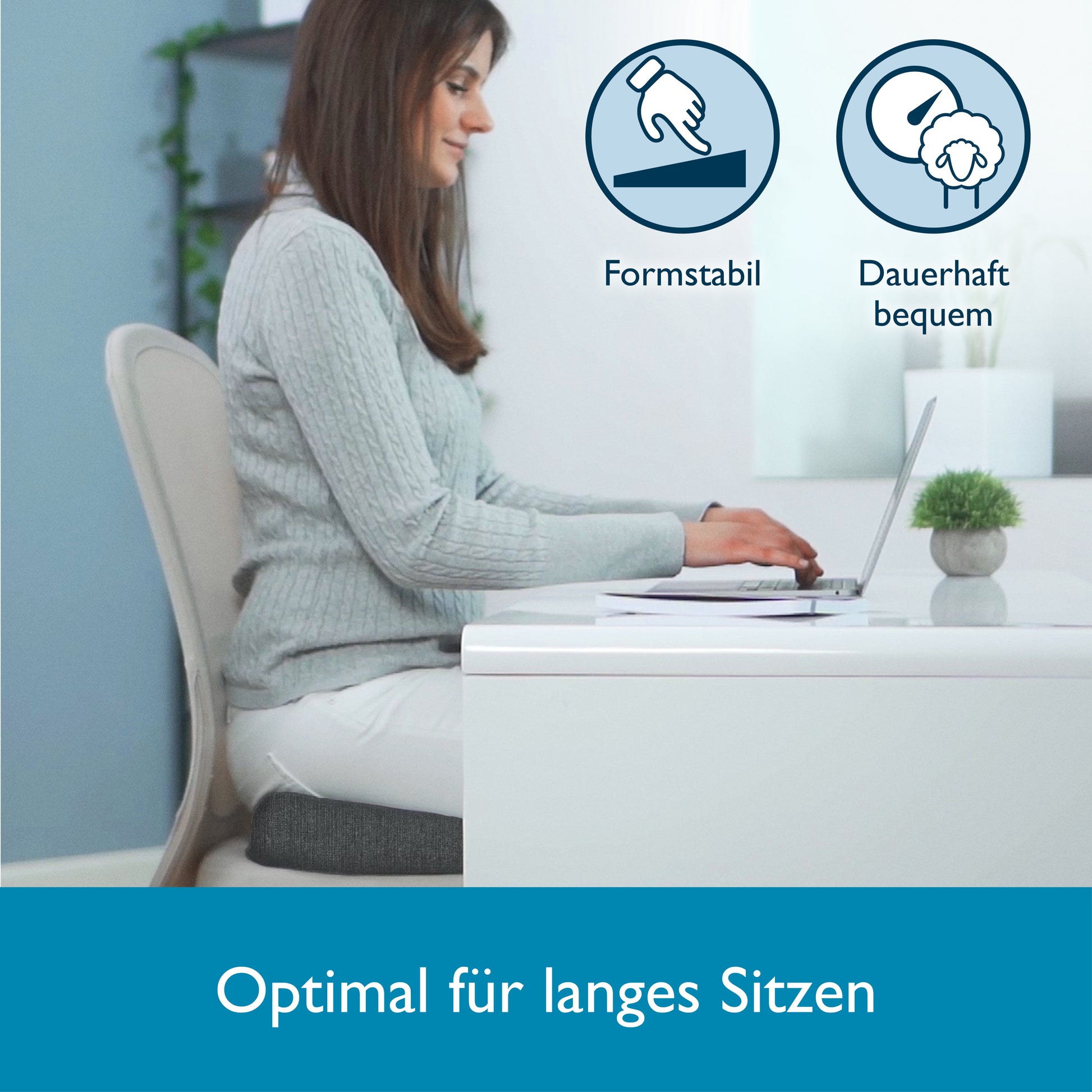 Beautissu Ergonomisches Sitzkissen mit Anti-Rutsch-Bezug 37×33,5×7 cm