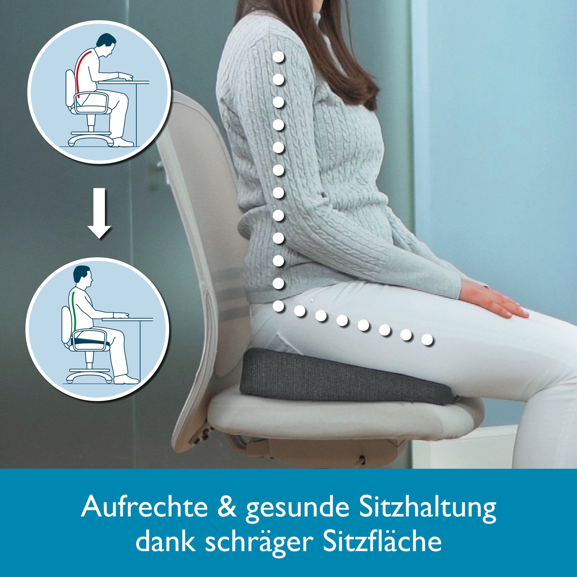 Beautissu Ergonomisches Sitzkissen mit Anti-Rutsch-Bezug 37×33,5×7 cm