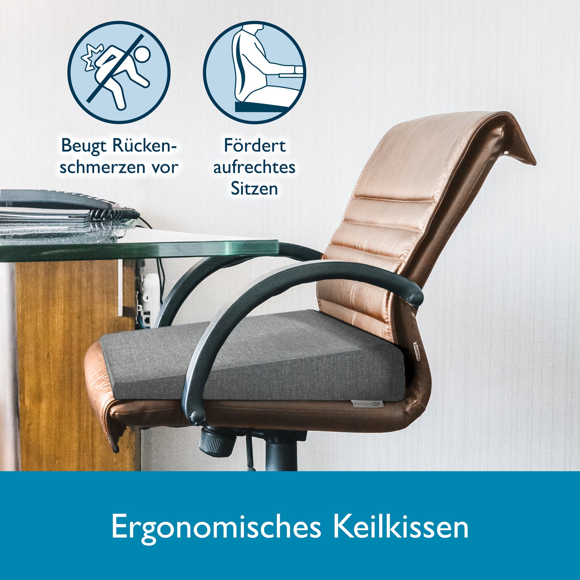 Beautissu Ergonomisches Sitzkissen mit Anti-Rutsch-Bezug 37×33,5×7 cm