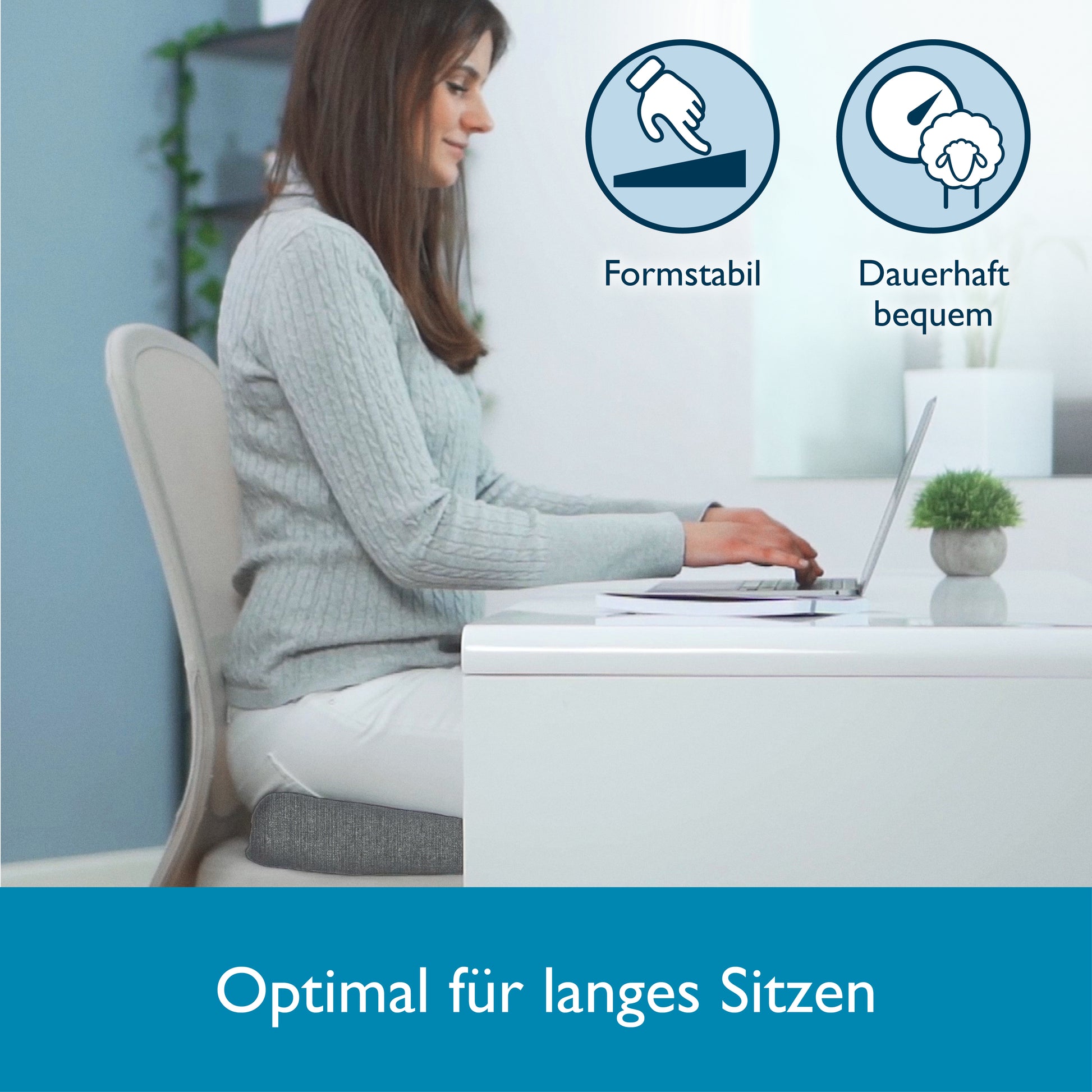 Beautissu Ergonomisches Sitzkissen mit Anti-Rutsch-Bezug 37×33,5×7 cm