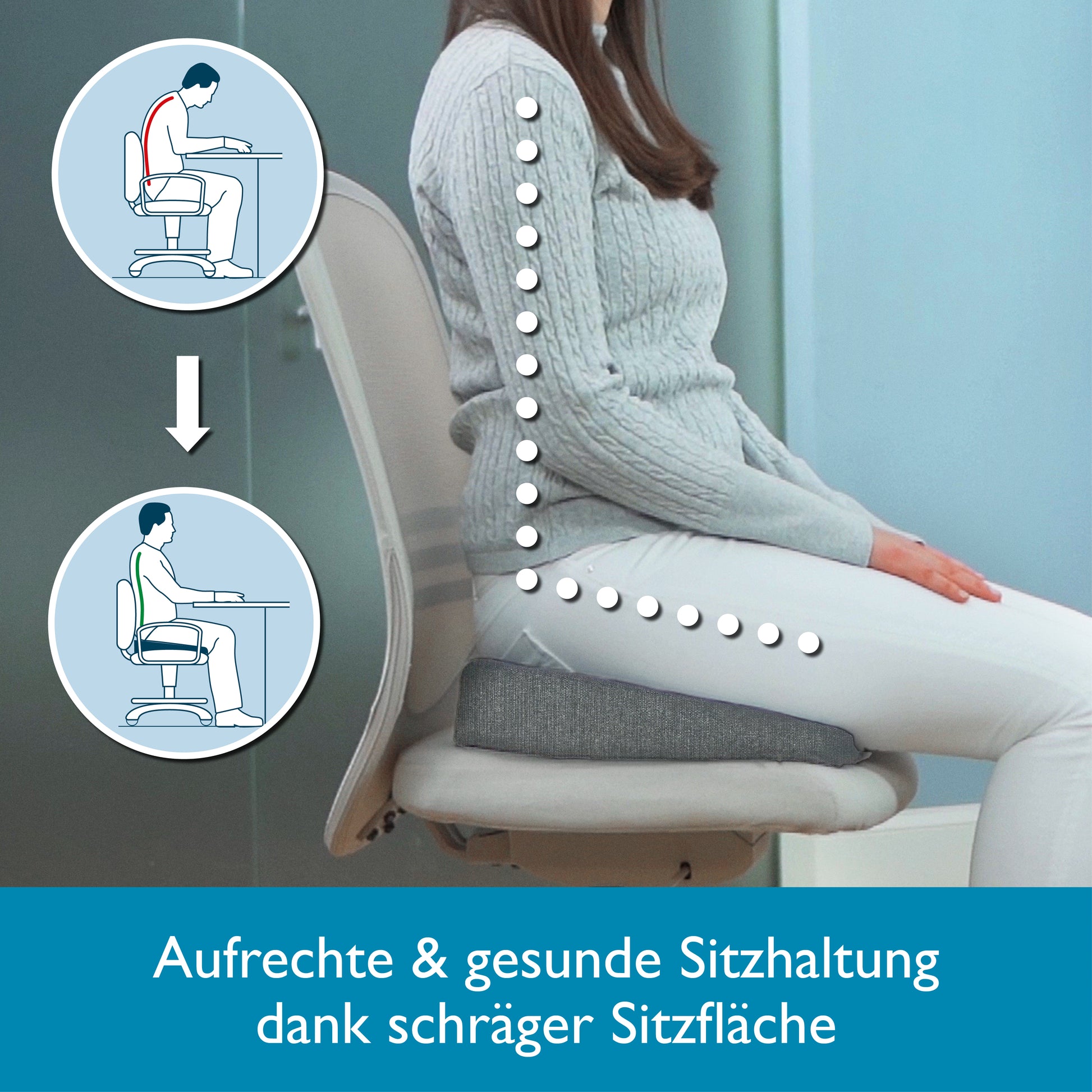 Beautissu Ergonomisches Sitzkissen mit Anti-Rutsch-Bezug 37×33,5×7 cm