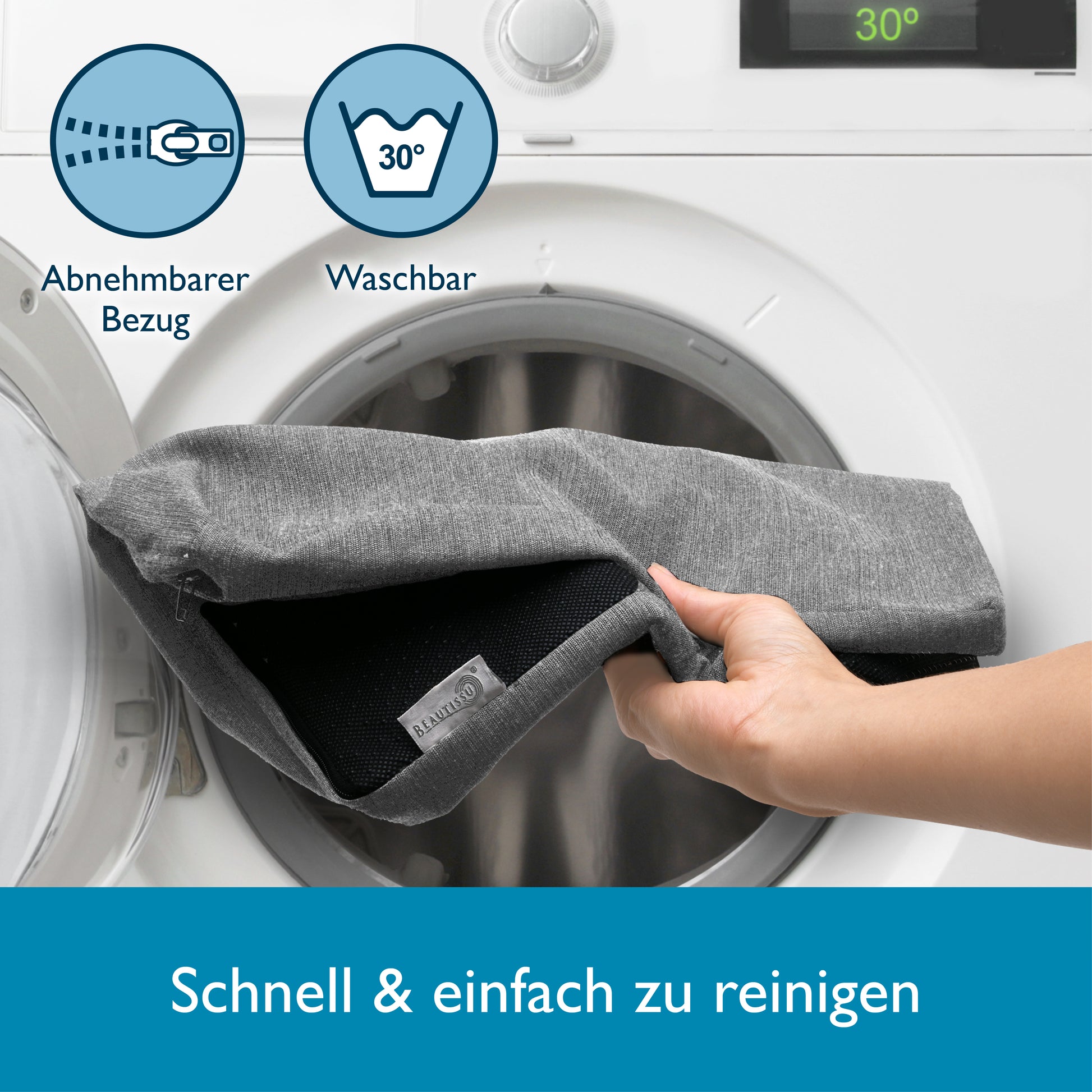 Beautissu Ergonomisches Sitzkissen mit Anti-Rutsch-Bezug 37×33,5×7 cm