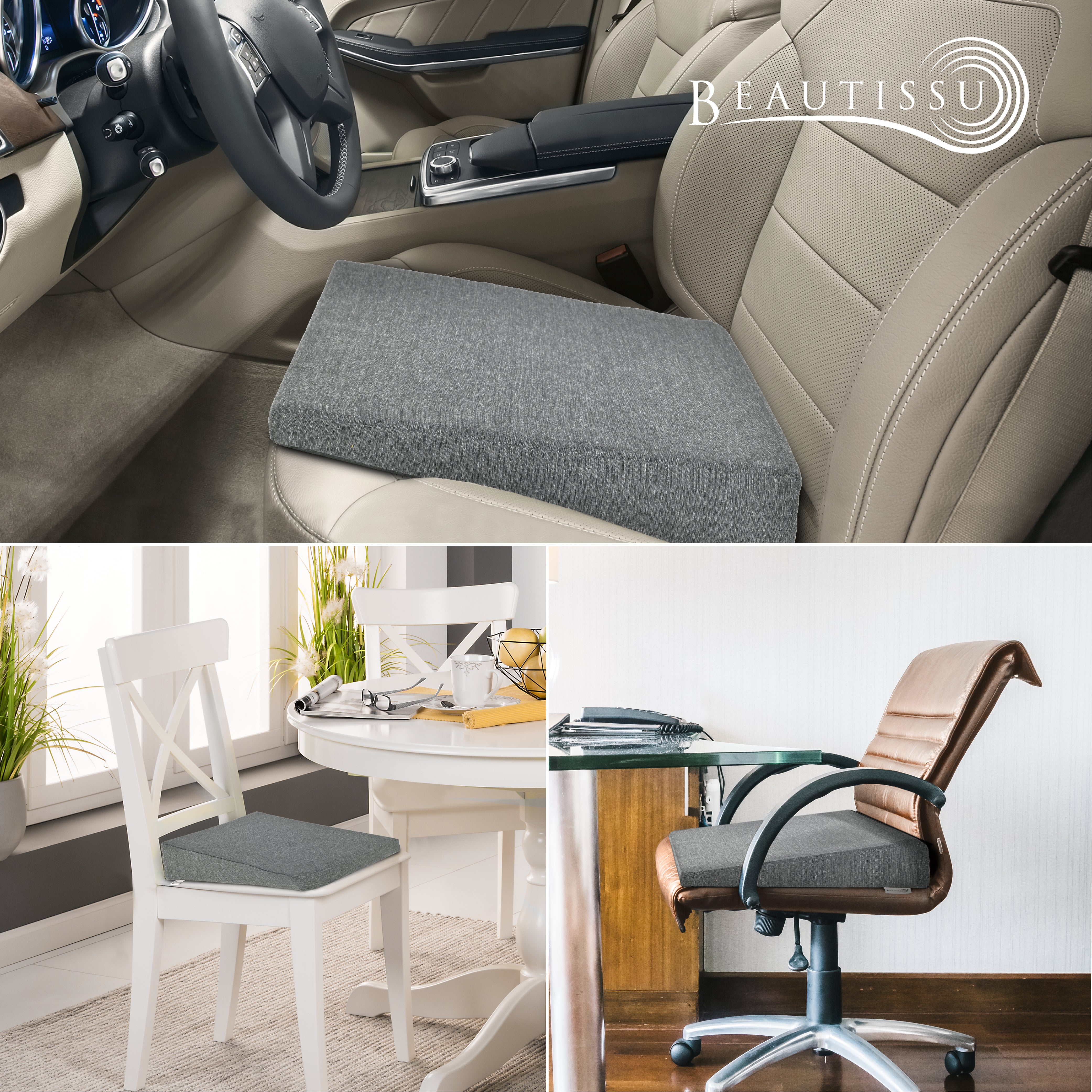 Beautissu Ergonomisches Sitzkissen mit Anti-Rutsch-Bezug 37×33,5×7 cm