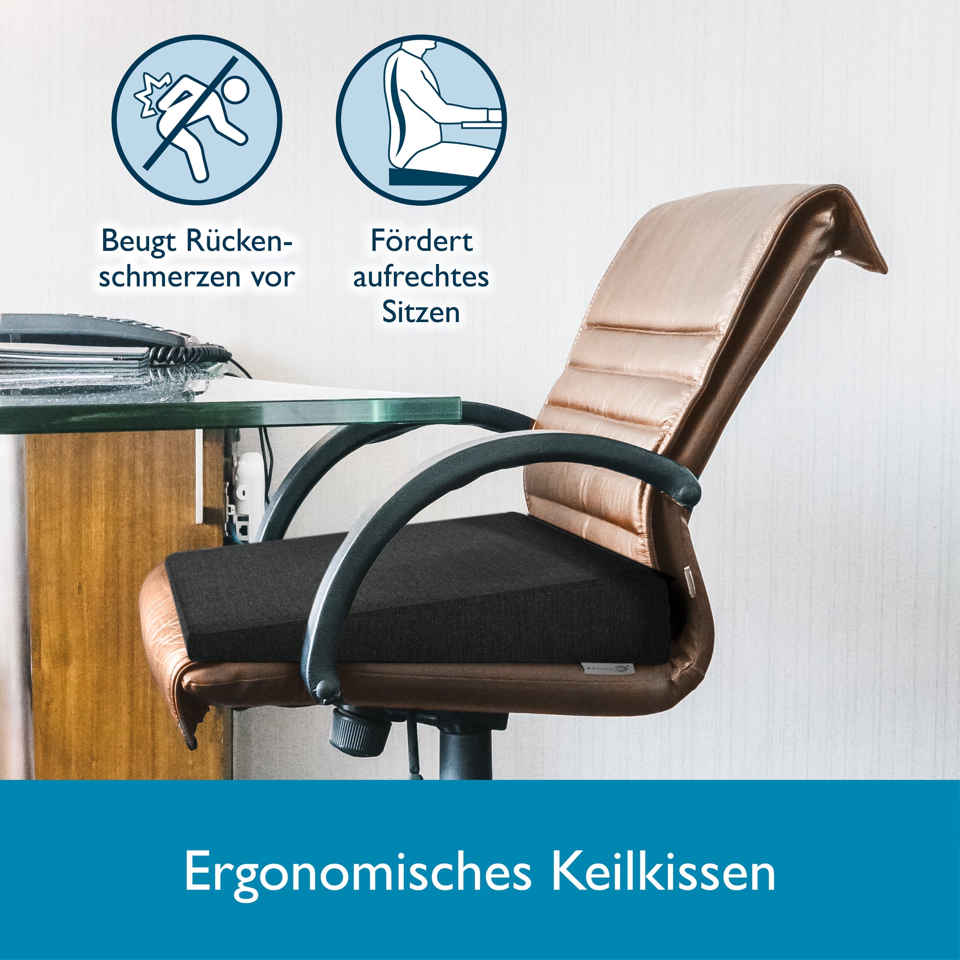 Beautissu Ergonomisches Sitzkissen mit Anti-Rutsch-Bezug 37×33,5×7 cm