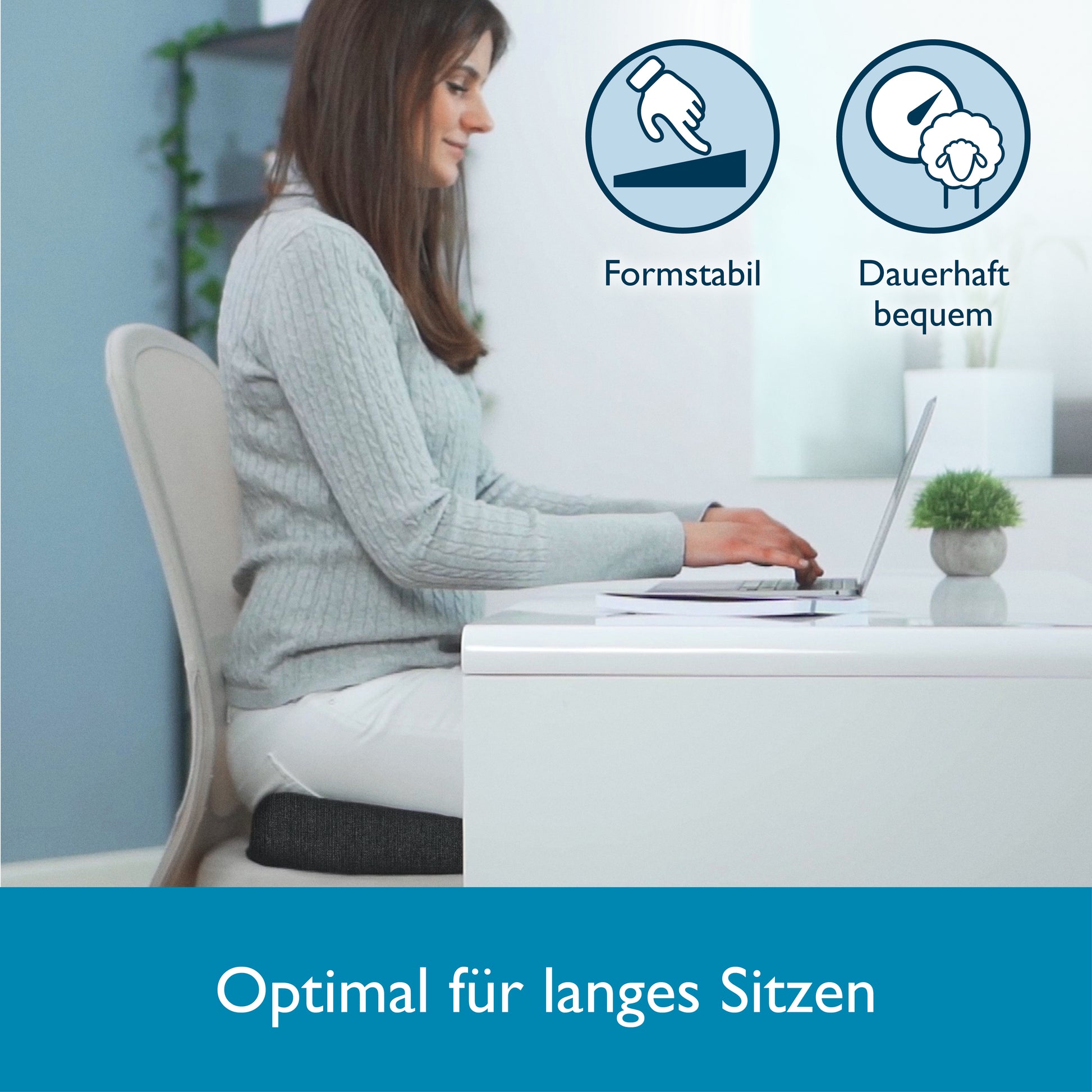 Beautissu Ergonomisches Sitzkissen mit Anti-Rutsch-Bezug 37×33,5×7 cm