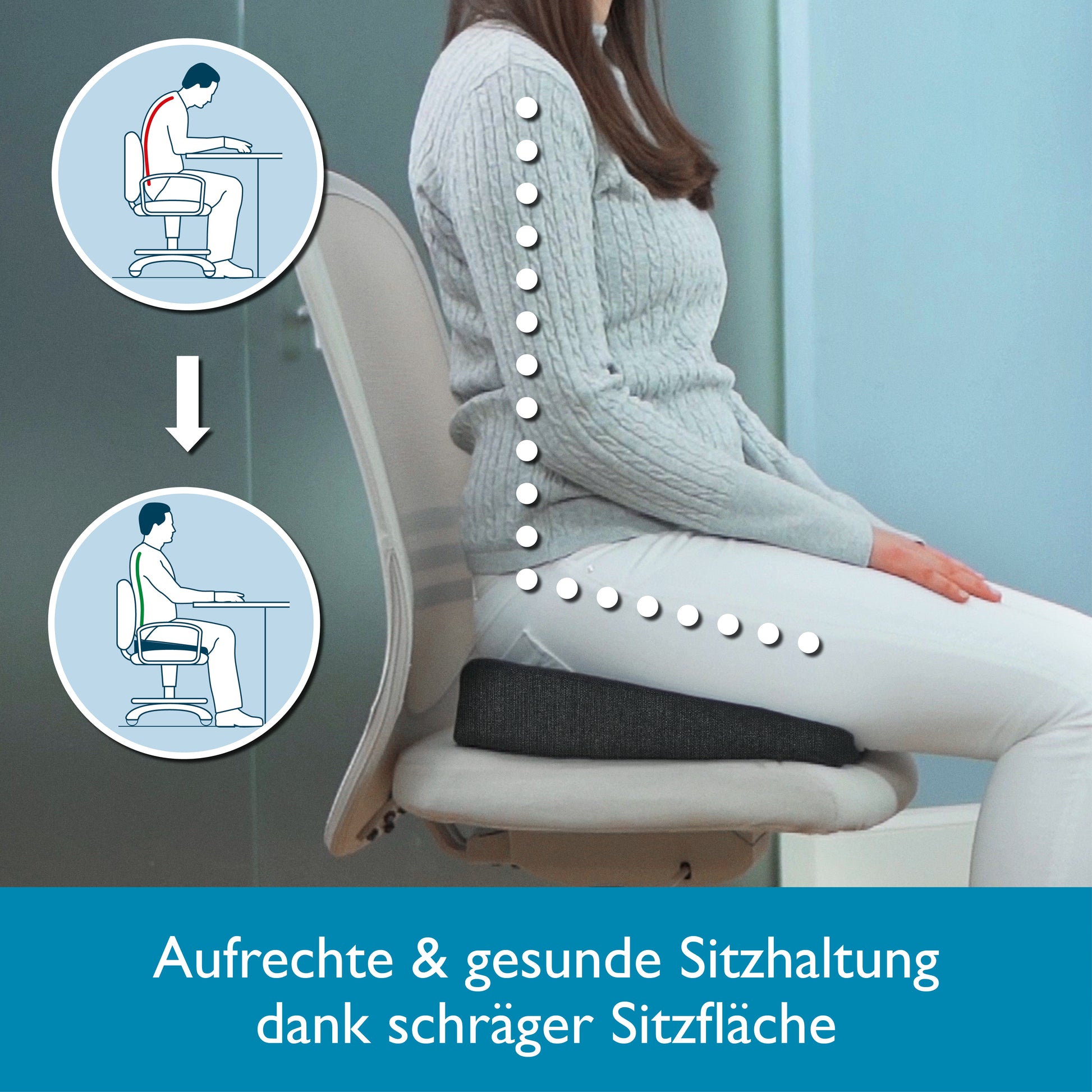 Beautissu Ergonomisches Sitzkissen mit Anti-Rutsch-Bezug 37×33,5×7 cm