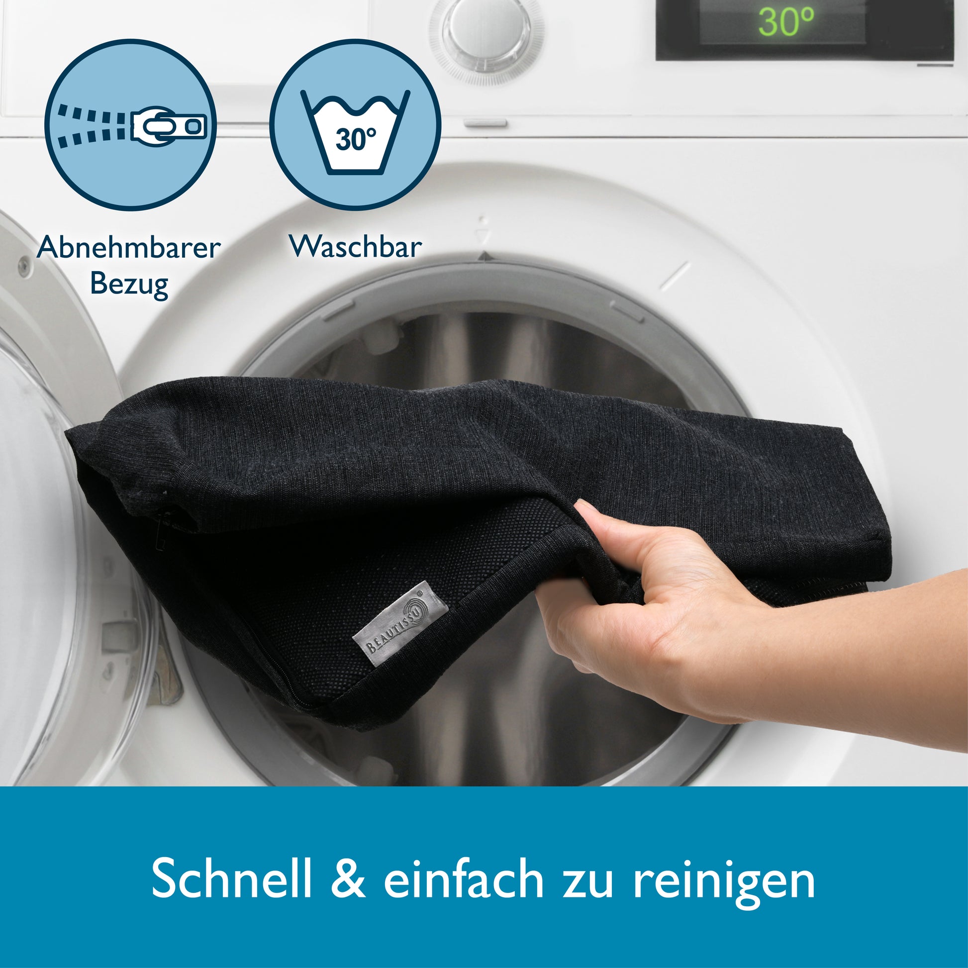 Beautissu Ergonomisches Sitzkissen mit Anti-Rutsch-Bezug 37×33,5×7 cm