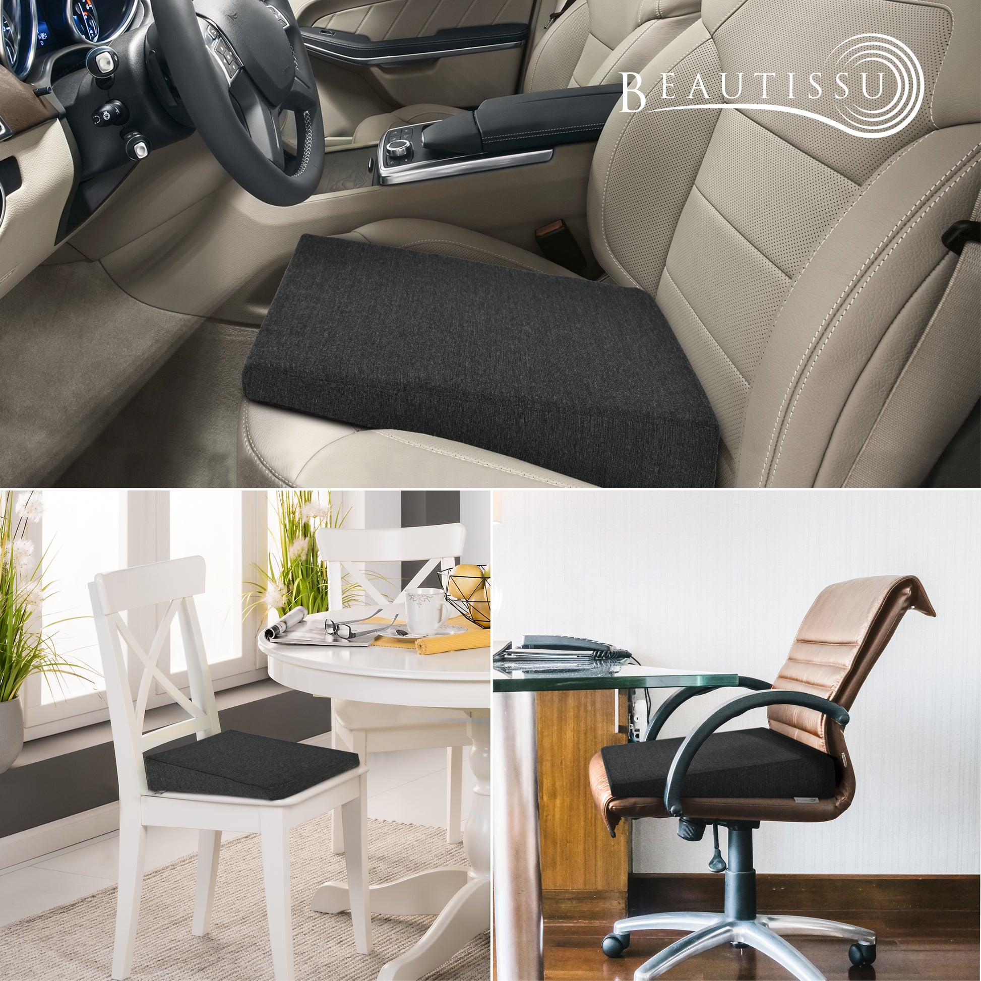 Beautissu Ergonomisches Sitzkissen mit Anti-Rutsch-Bezug 37×33,5×7 cm