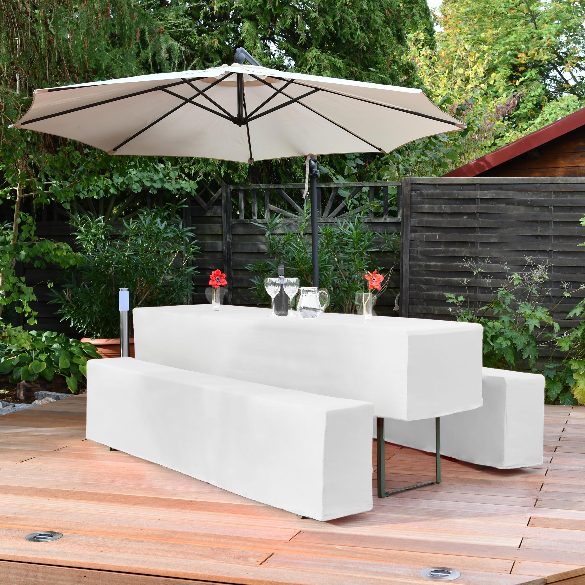 Beautissu 3tlg. Hussen für Bierzeltgarnitur 200x50/70 cm – Biertischhu