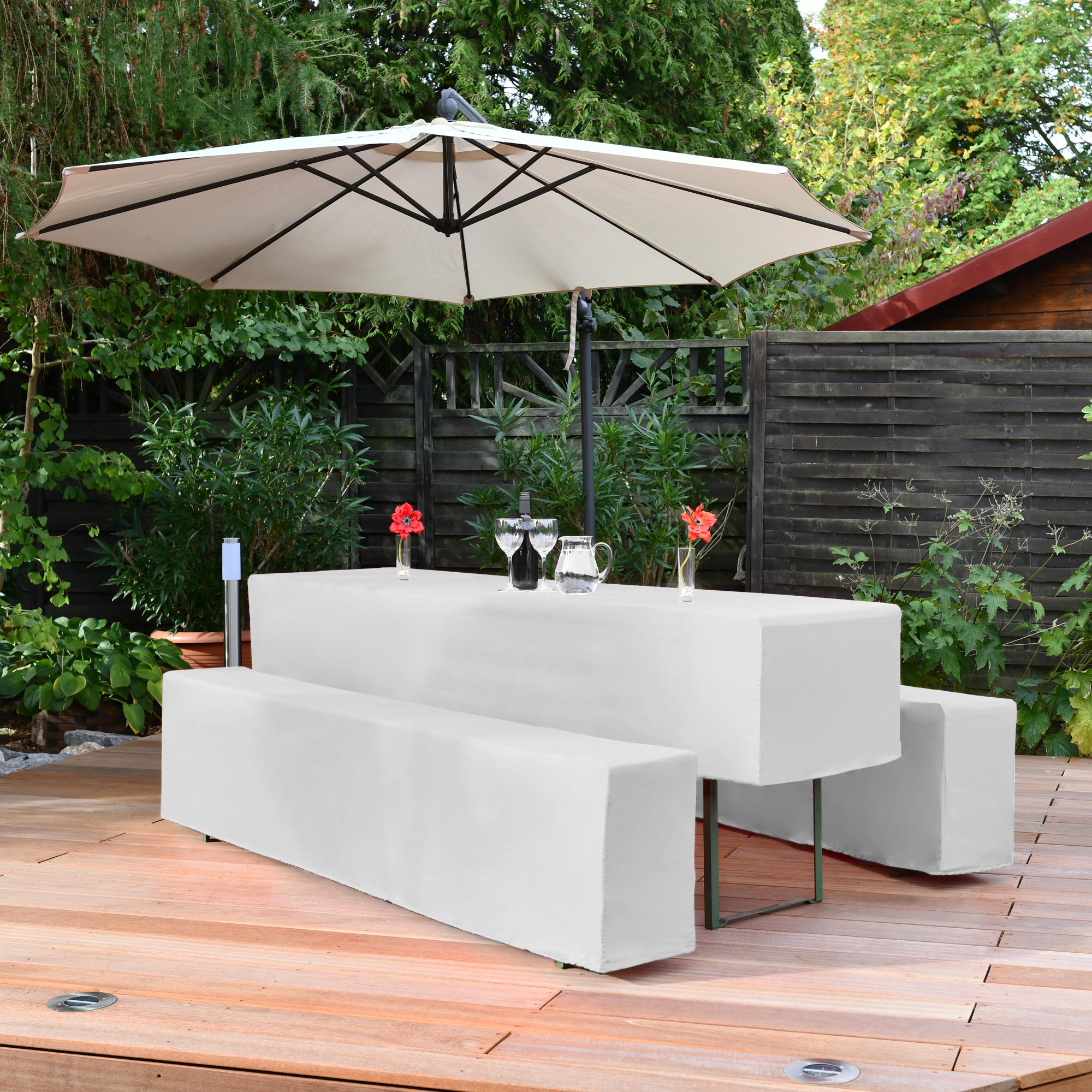 Beautissu 5tlg. Hussen für Bierzeltgarnitur 200x50/70 cm inkl. Sitzpol