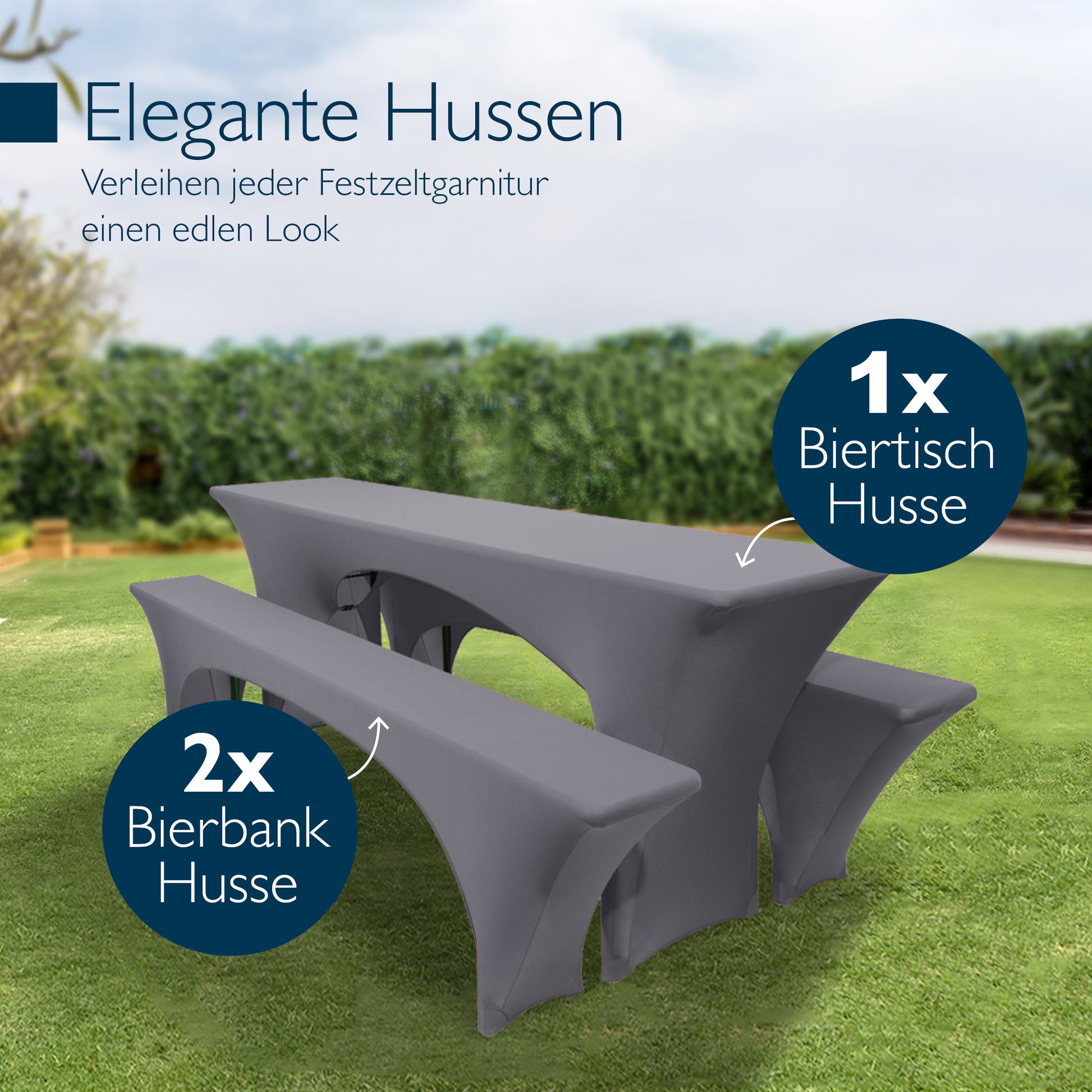 Beautissu 3tlg. Stretch Hussen für Bierzeltgarnitur 200x50/70 cm – Bie