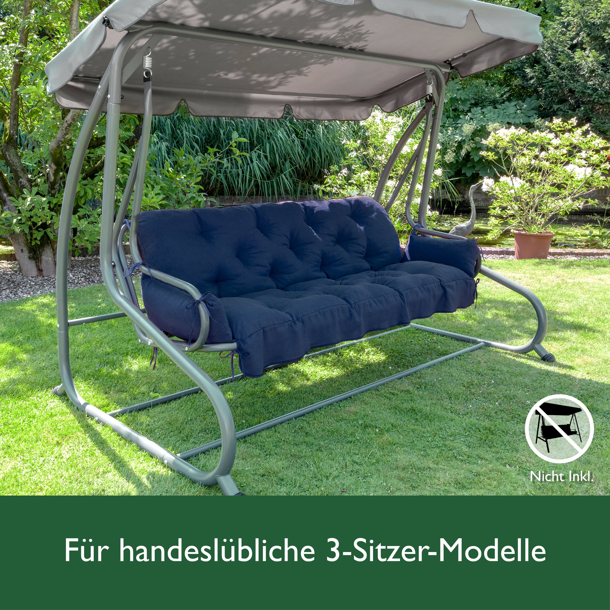 Beautissu Sitzkissen für Hollywoodschaukel mit 2 Seitenkissen 180×50×8