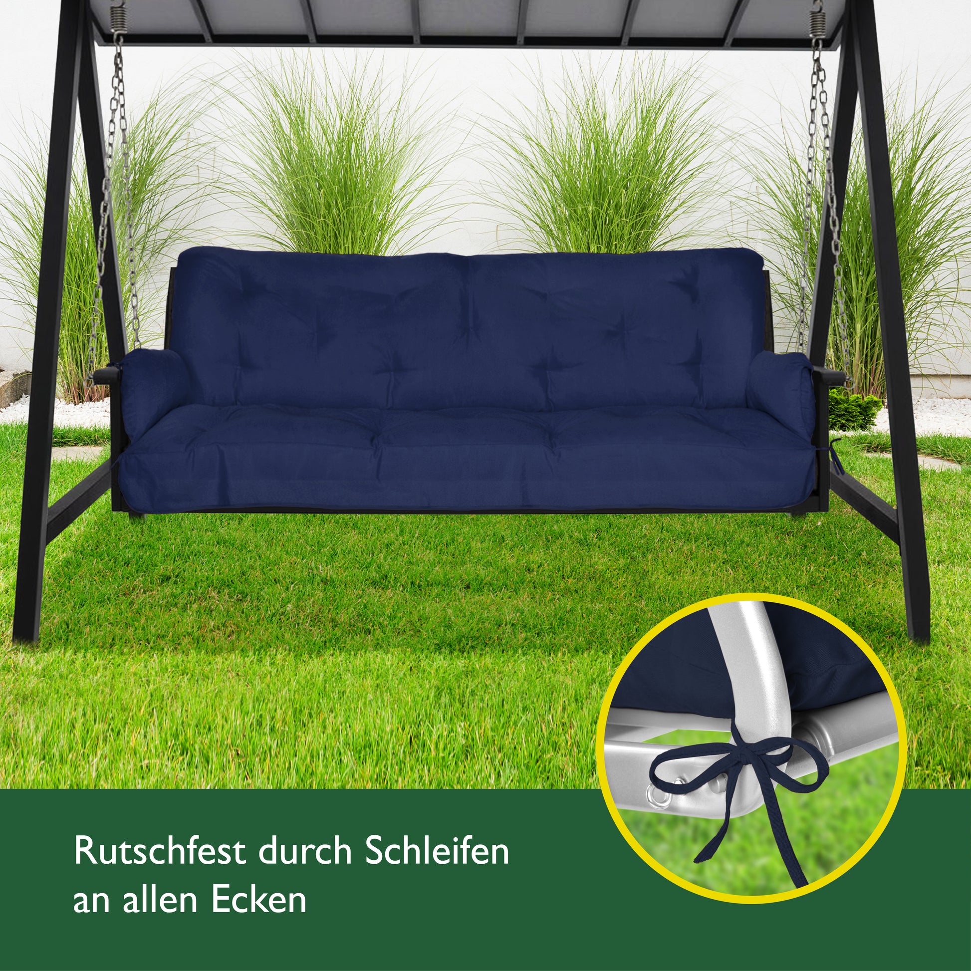 Beautissu Sitzkissen für Hollywoodschaukel mit 2 Seitenkissen 180×50×8