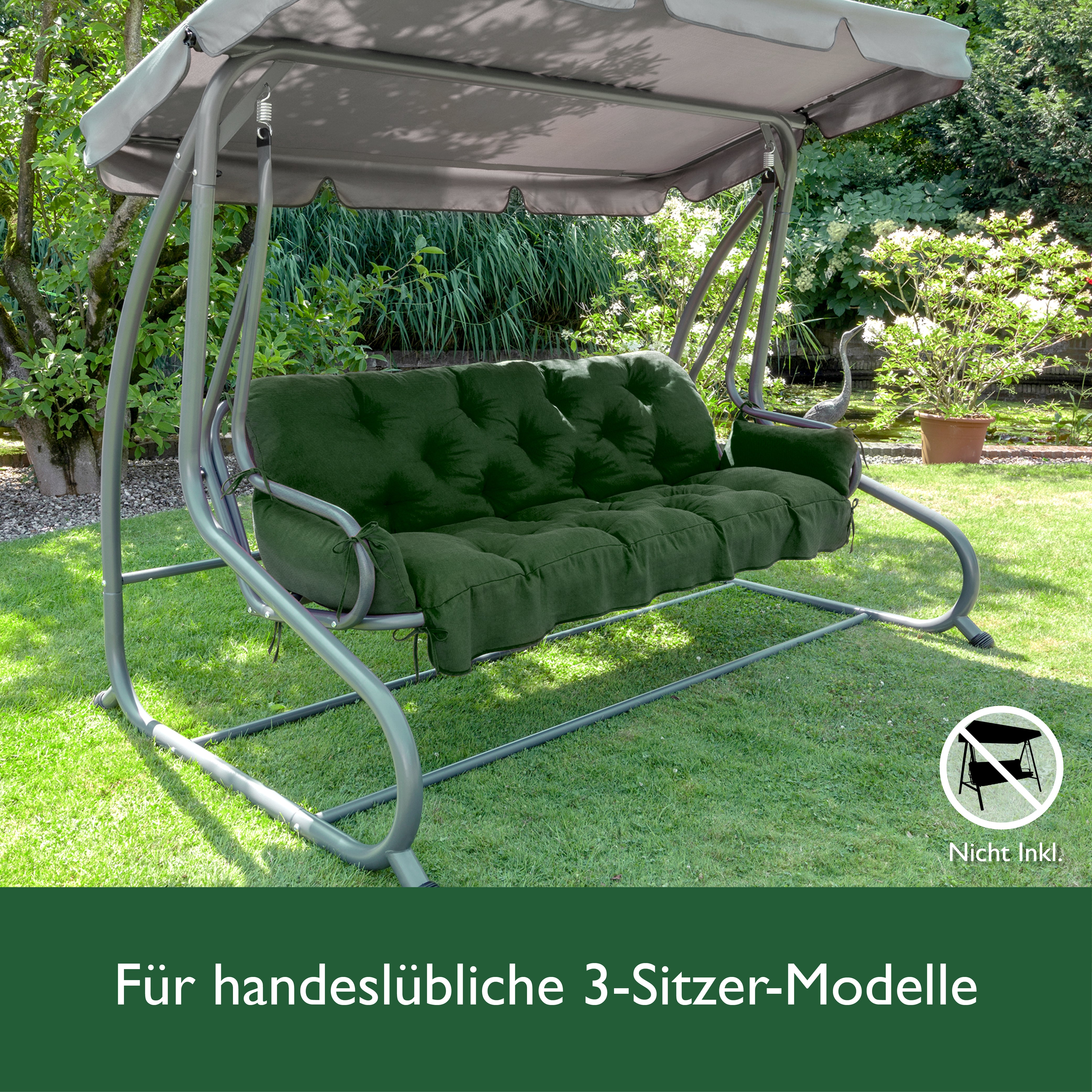 Beautissu Sitzkissen für Hollywoodschaukel mit 2 Seitenkissen 180×50×8