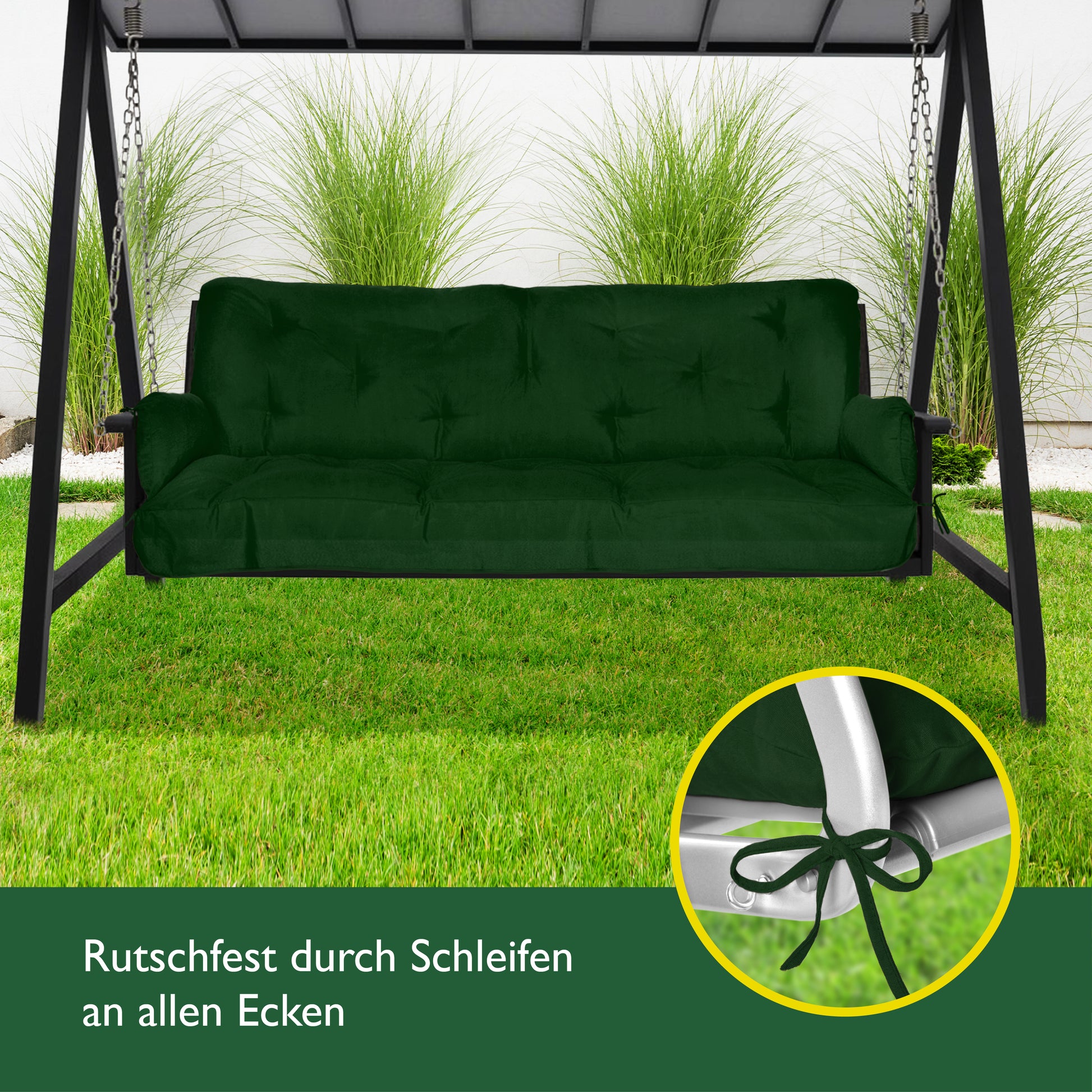 Beautissu Sitzkissen für Hollywoodschaukel mit 2 Seitenkissen 180×50×8