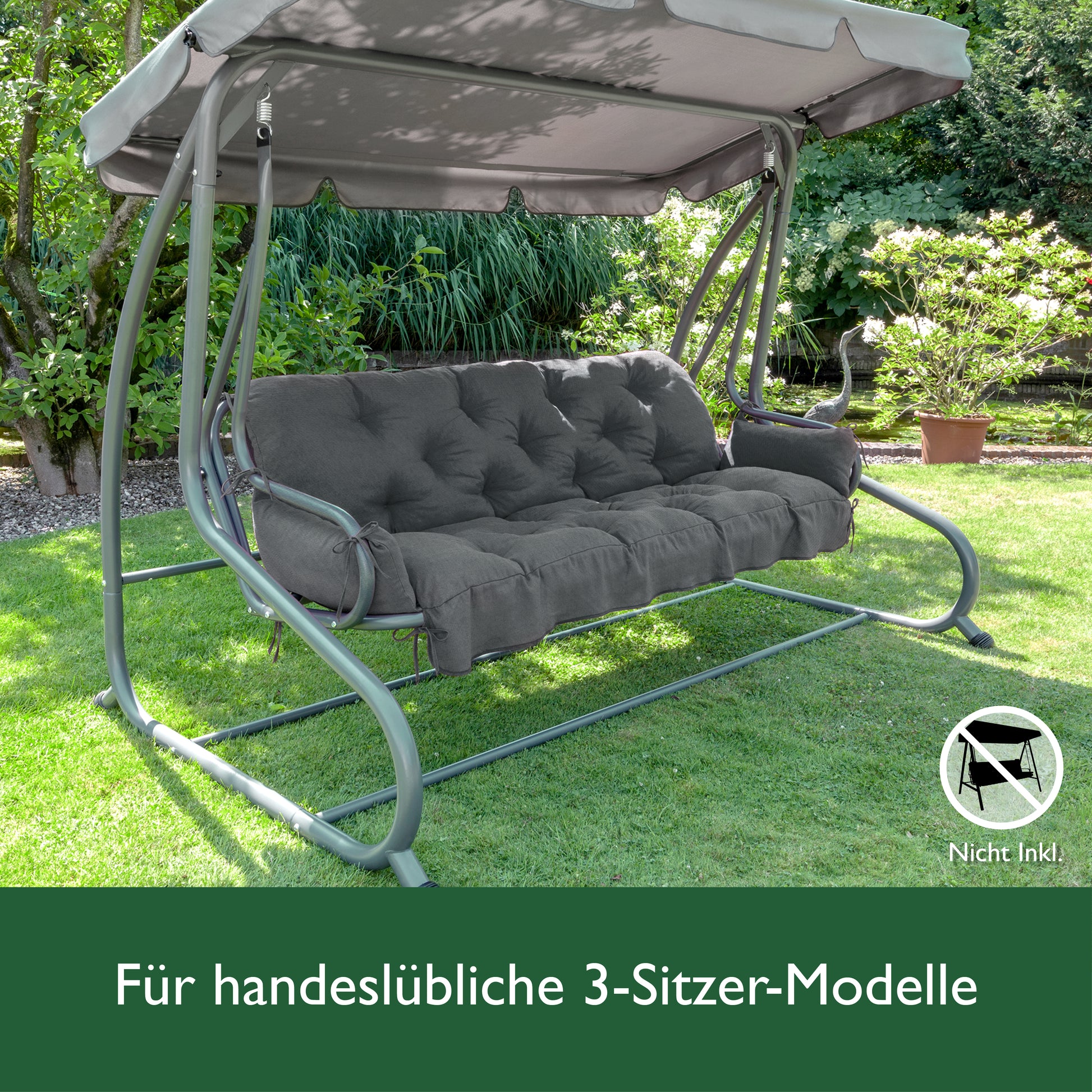 Beautissu Sitzkissen für Hollywoodschaukel mit 2 Seitenkissen 180×50×8