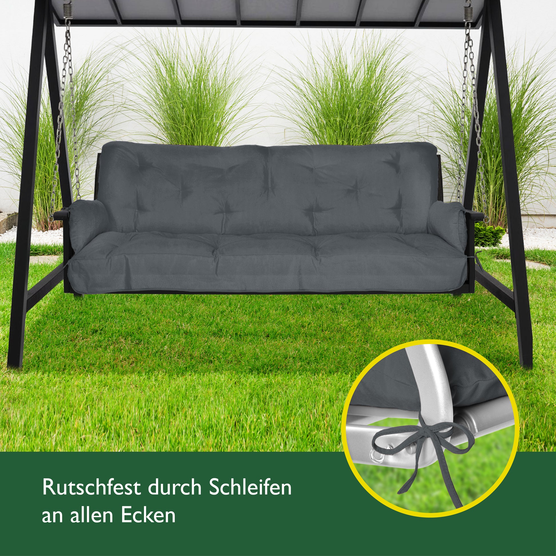 Beautissu Sitzkissen für Hollywoodschaukel mit 2 Seitenkissen 180×50×8