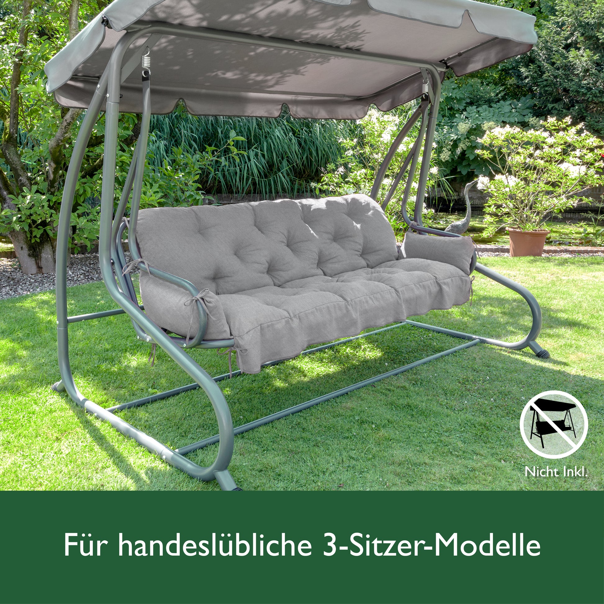 Beautissu Sitzkissen für Hollywoodschaukel mit 2 Seitenkissen 180×50×8
