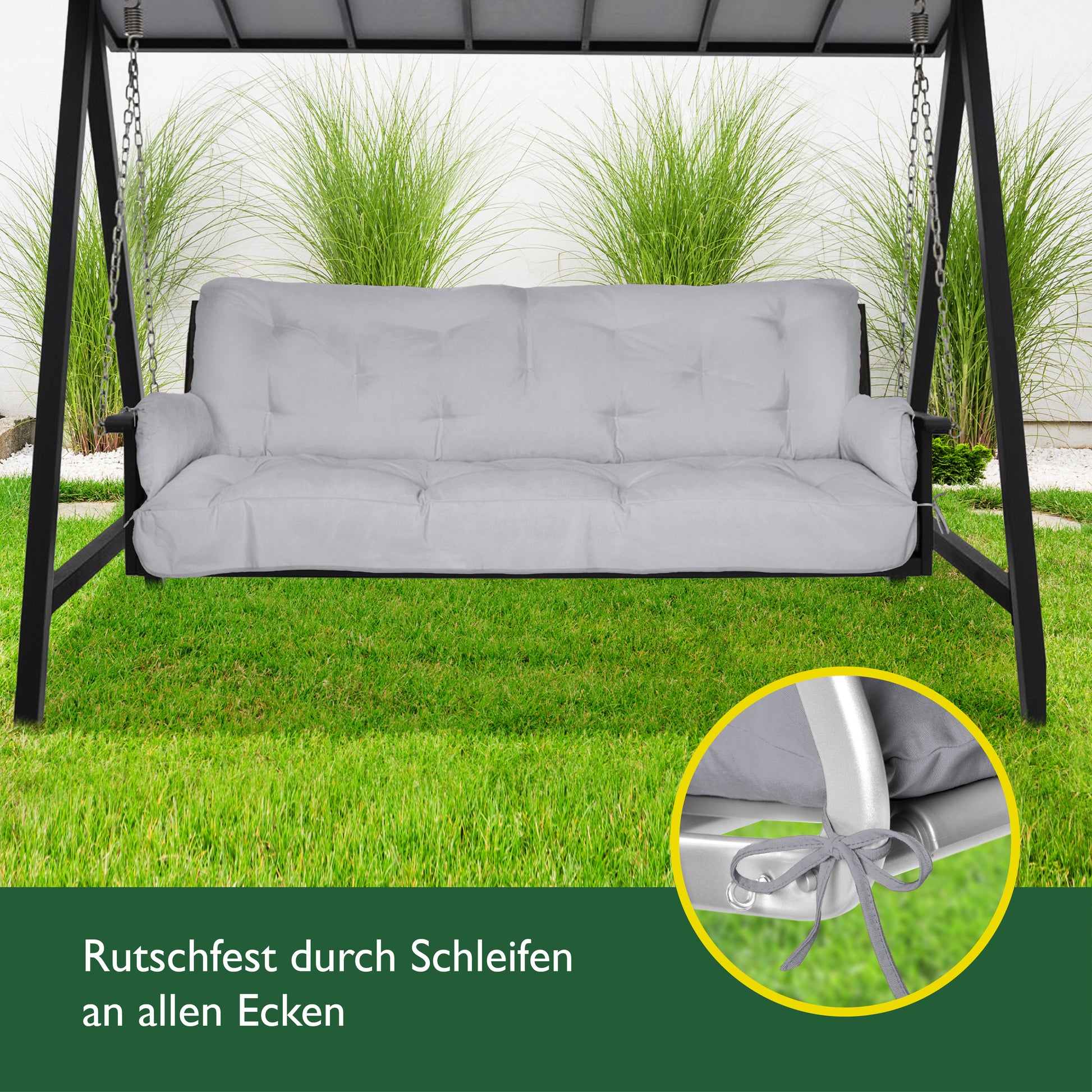 Beautissu Sitzkissen für Hollywoodschaukel mit 2 Seitenkissen 180×50×8