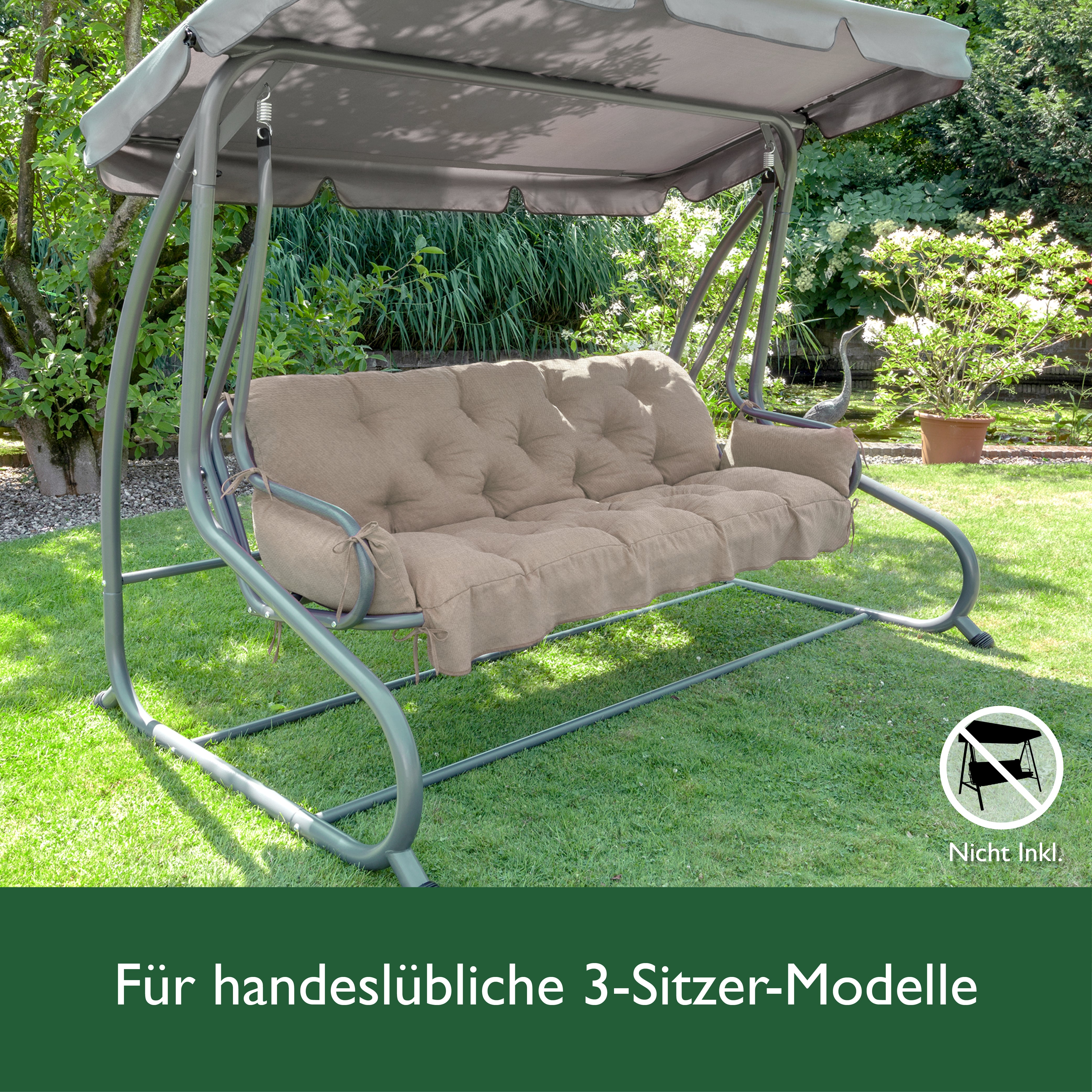 Beautissu Sitzkissen für Hollywoodschaukel mit 2 Seitenkissen 180×50×8