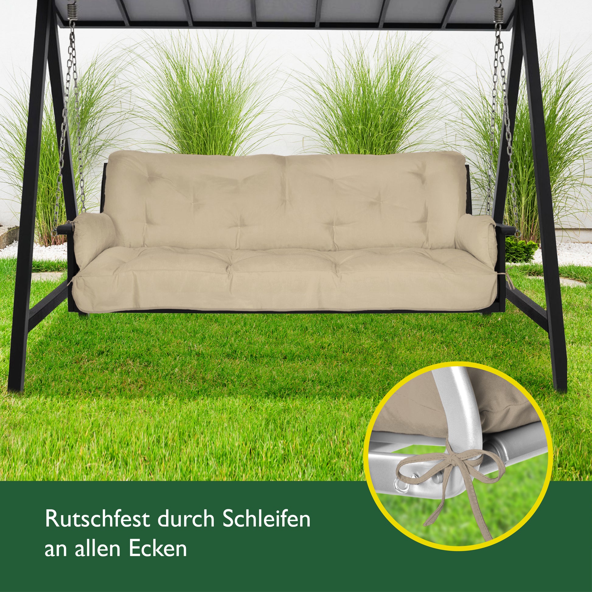 Beautissu Sitzkissen für Hollywoodschaukel mit 2 Seitenkissen 180×50×8