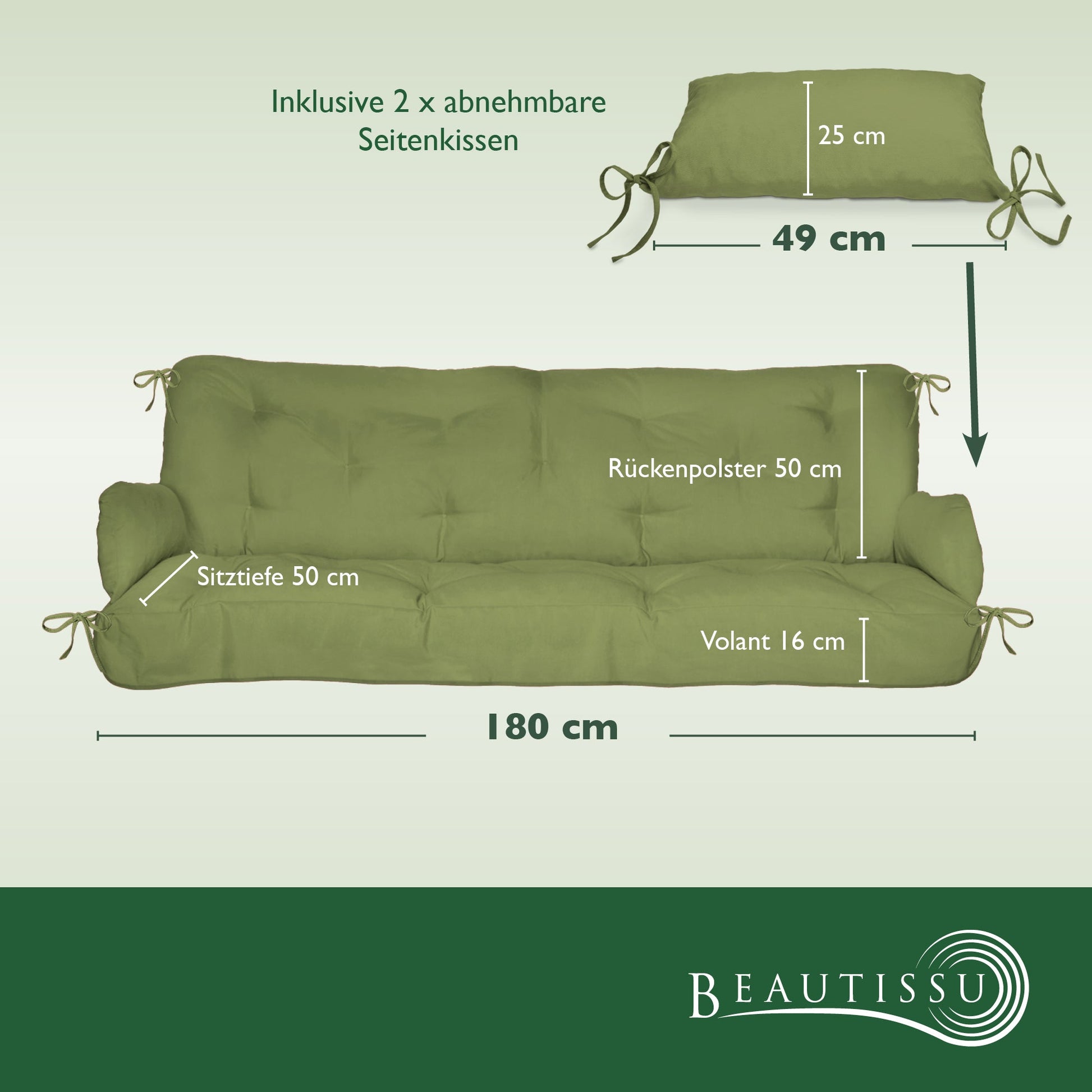 Beautissu Hollywoodschaukel Sitzkissen mit 8 cm Polsterung und UV-beständigem Polyesterbezug