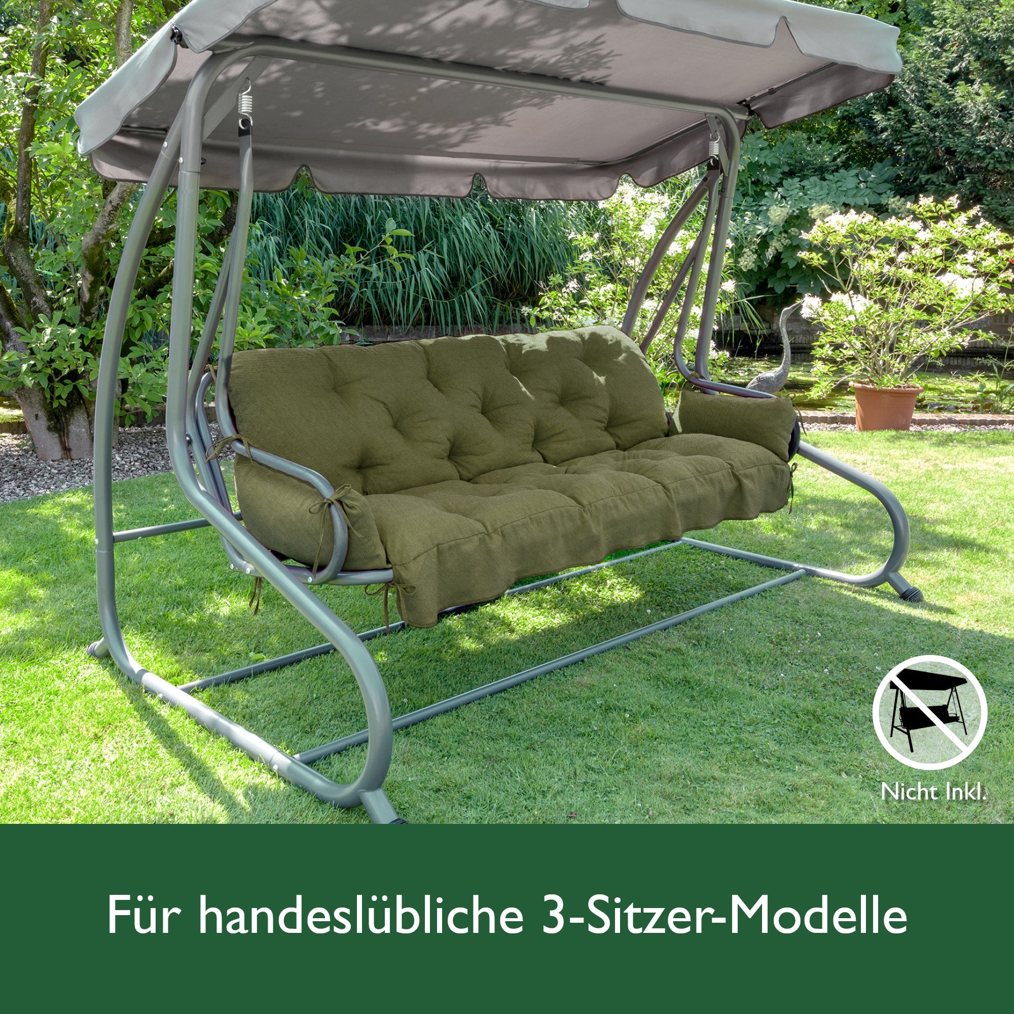 Beautissu Hollywoodschaukel Auflage mit 8 cm Polsterung und 2 Seitenkissen, UV-beständig und OEKO-TEX zertifiziert