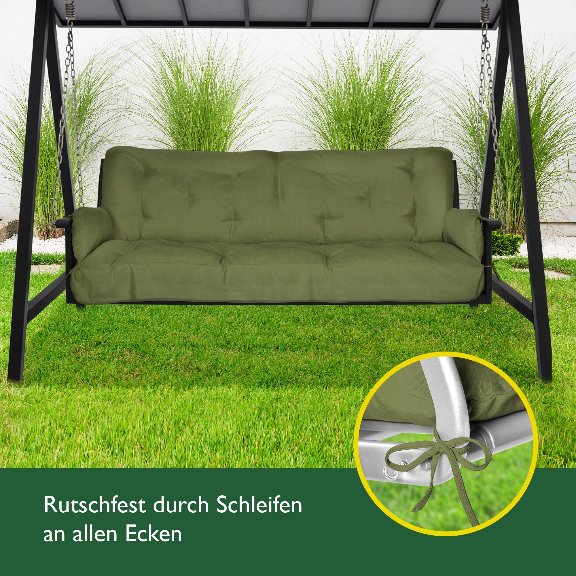 Beautissu Hollywoodschaukel Gartenauflage mit 8 cm Polsterung und 2 Seitenkissen, UV-beständig und OEKO-TEX zertifiziert
