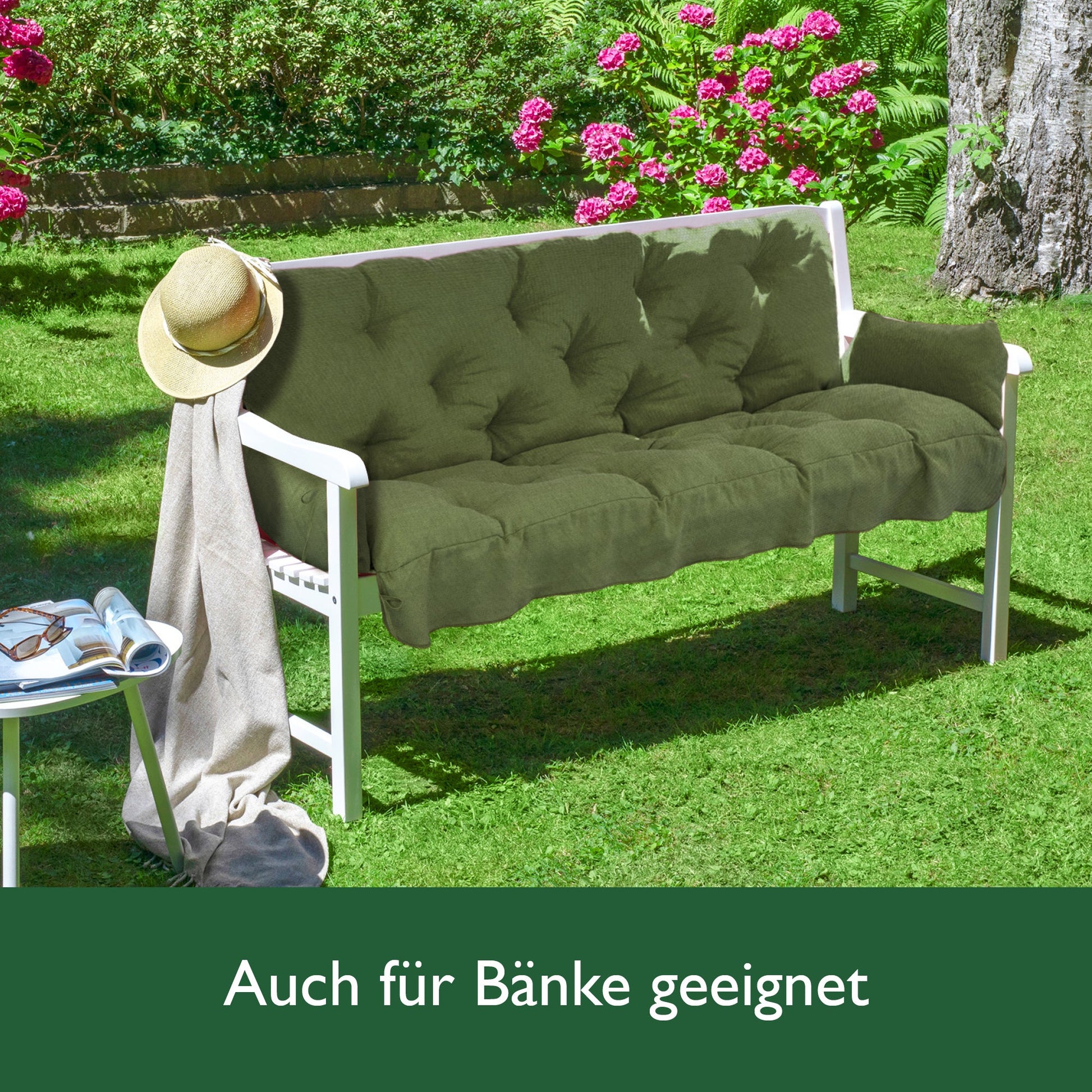 Beautissu Hollywoodschaukel Gartenauflage mit 8 cm Polsterung und 2 Seitenkissen, UV-beständig, OEKO-TEX zertifiziert