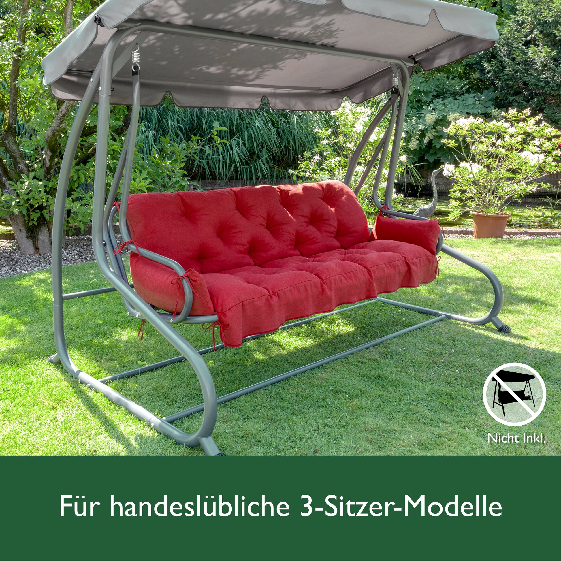 Beautissu Sitzkissen für Hollywoodschaukel mit 2 Seitenkissen 180×50×8