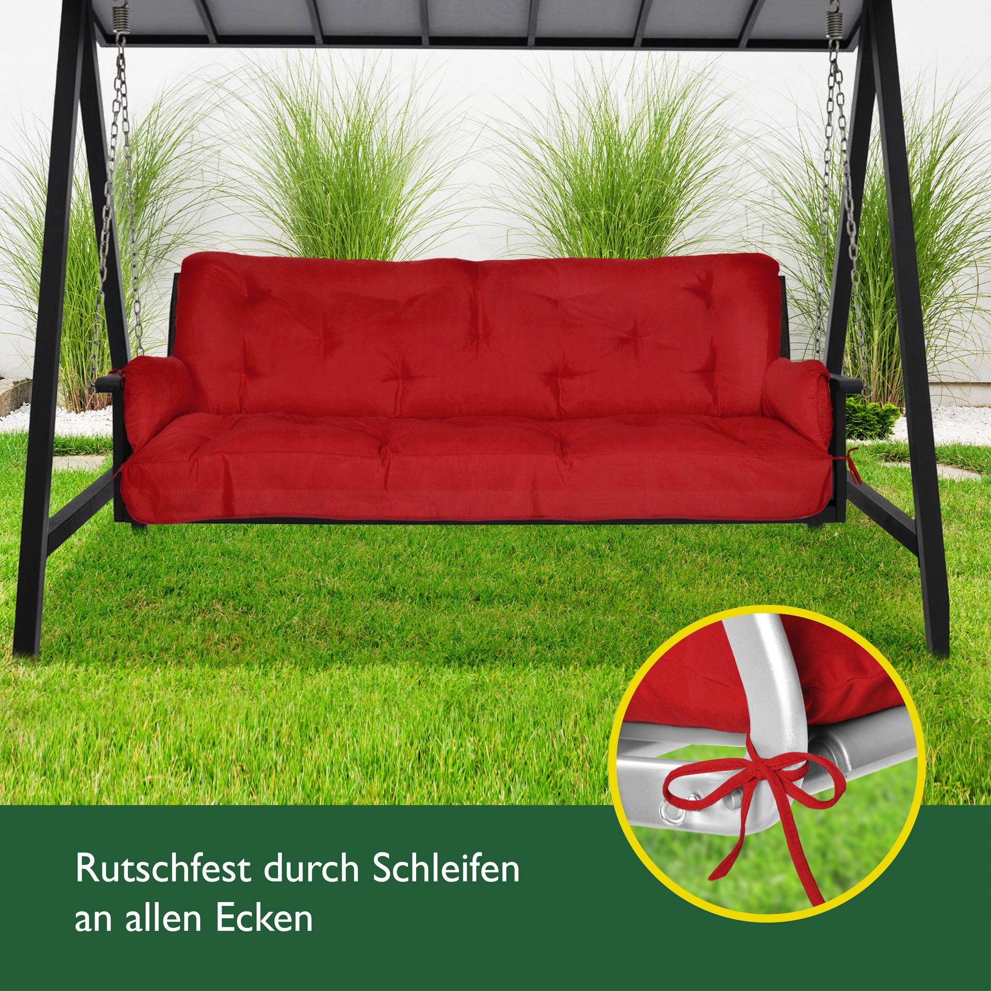 Beautissu Sitzkissen für Hollywoodschaukel mit 2 Seitenkissen 180×50×8