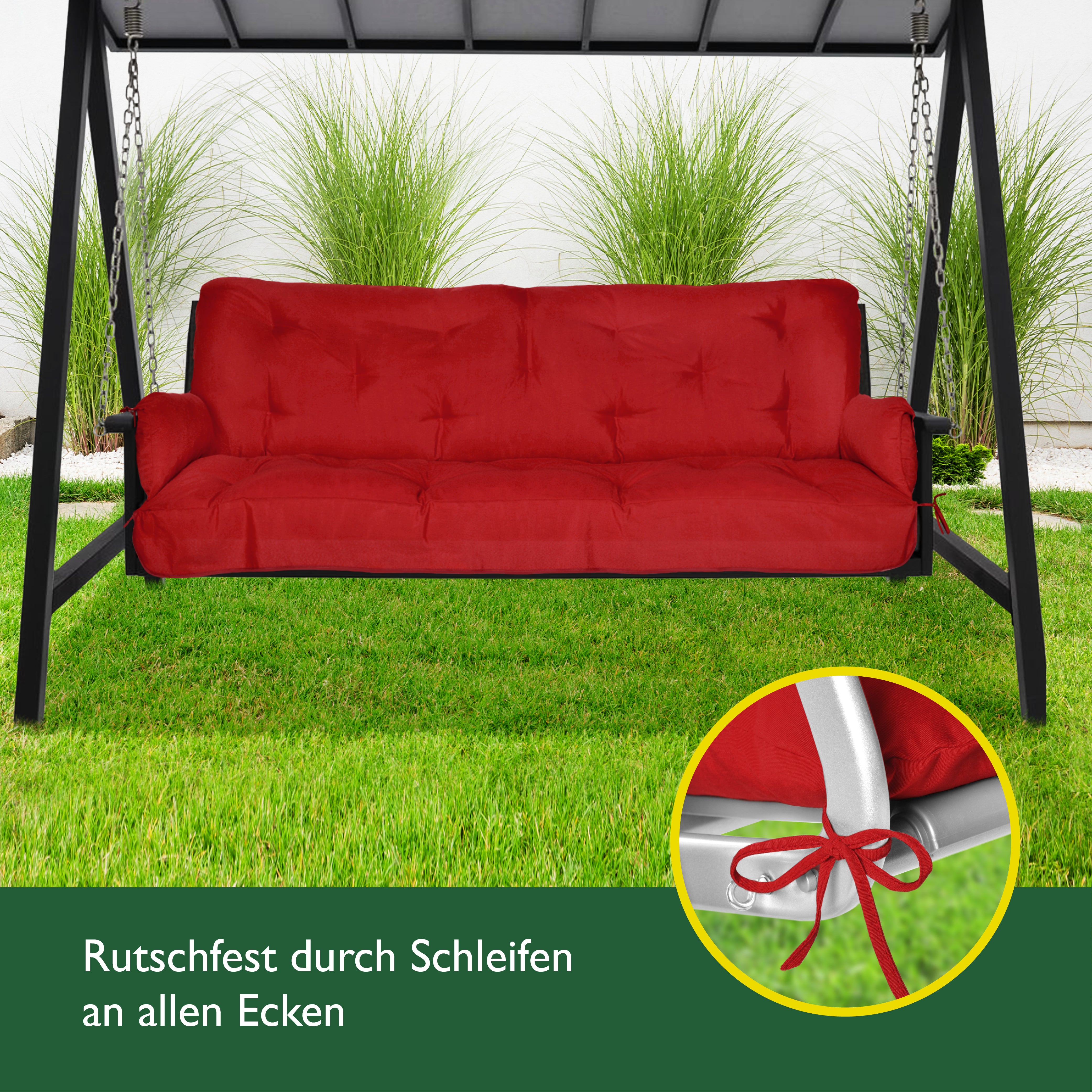 Beautissu Sitzkissen für Hollywoodschaukel mit 2 Seitenkissen 180×50×8