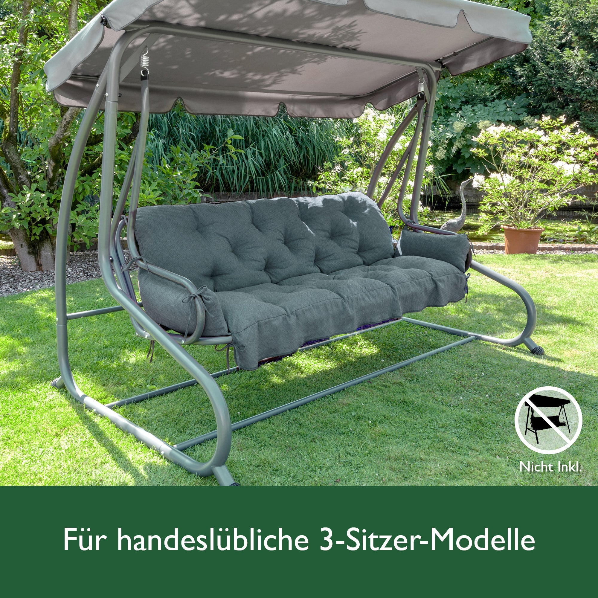 Beautissu Hollywoodschaukel Gartenauflage mit 2 Seitenkissen 180x50x8 cm, UV-beständig, weiche Schaumflockenfüllung, polyesterbezug, OEKO-TEX zertifiziert