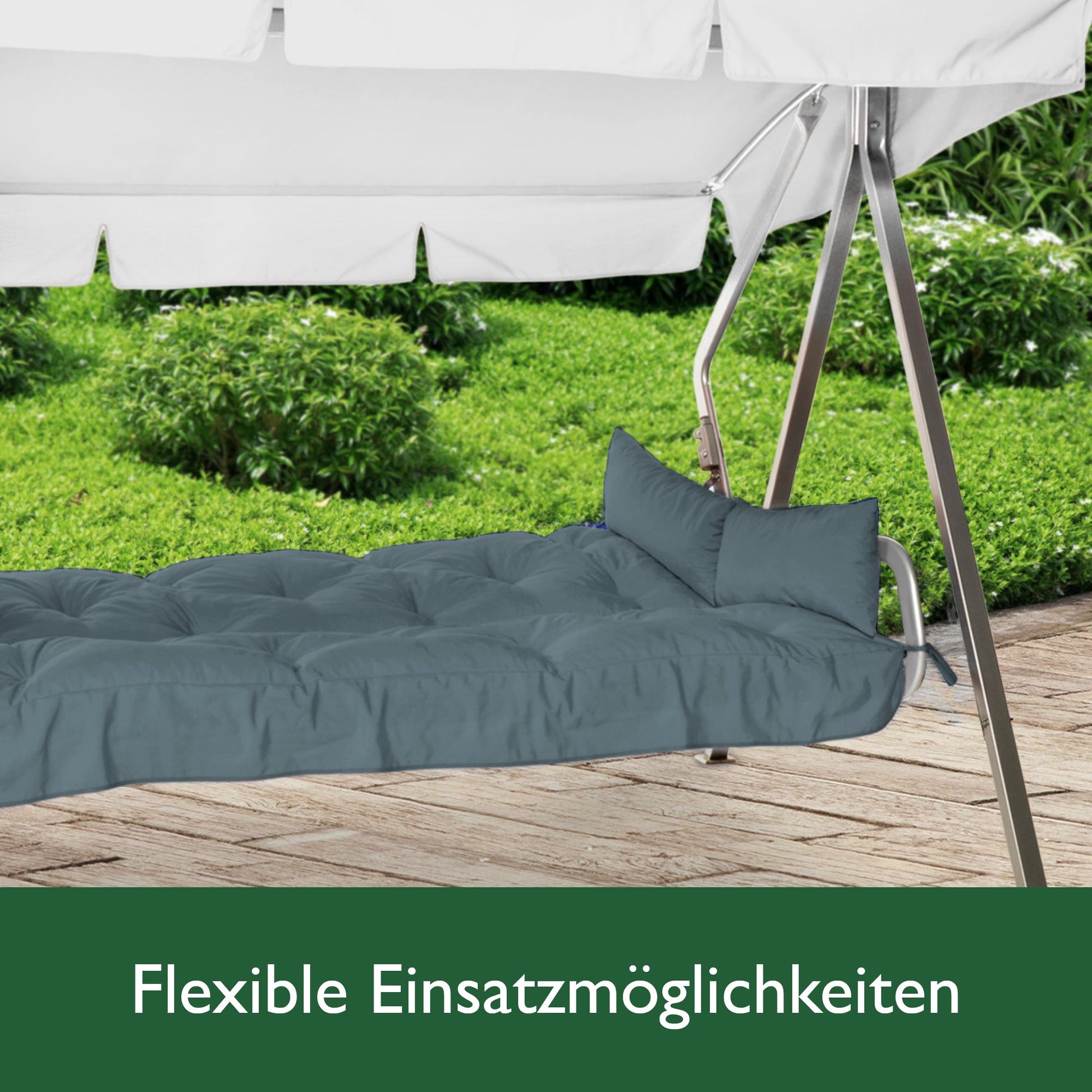 Beautissu Hollywoodschaukel Gartenauflage mit 8 cm Polsterung und 2 Seitenkissen, UV-beständig, robust, OEKO-TEX zertifiziert