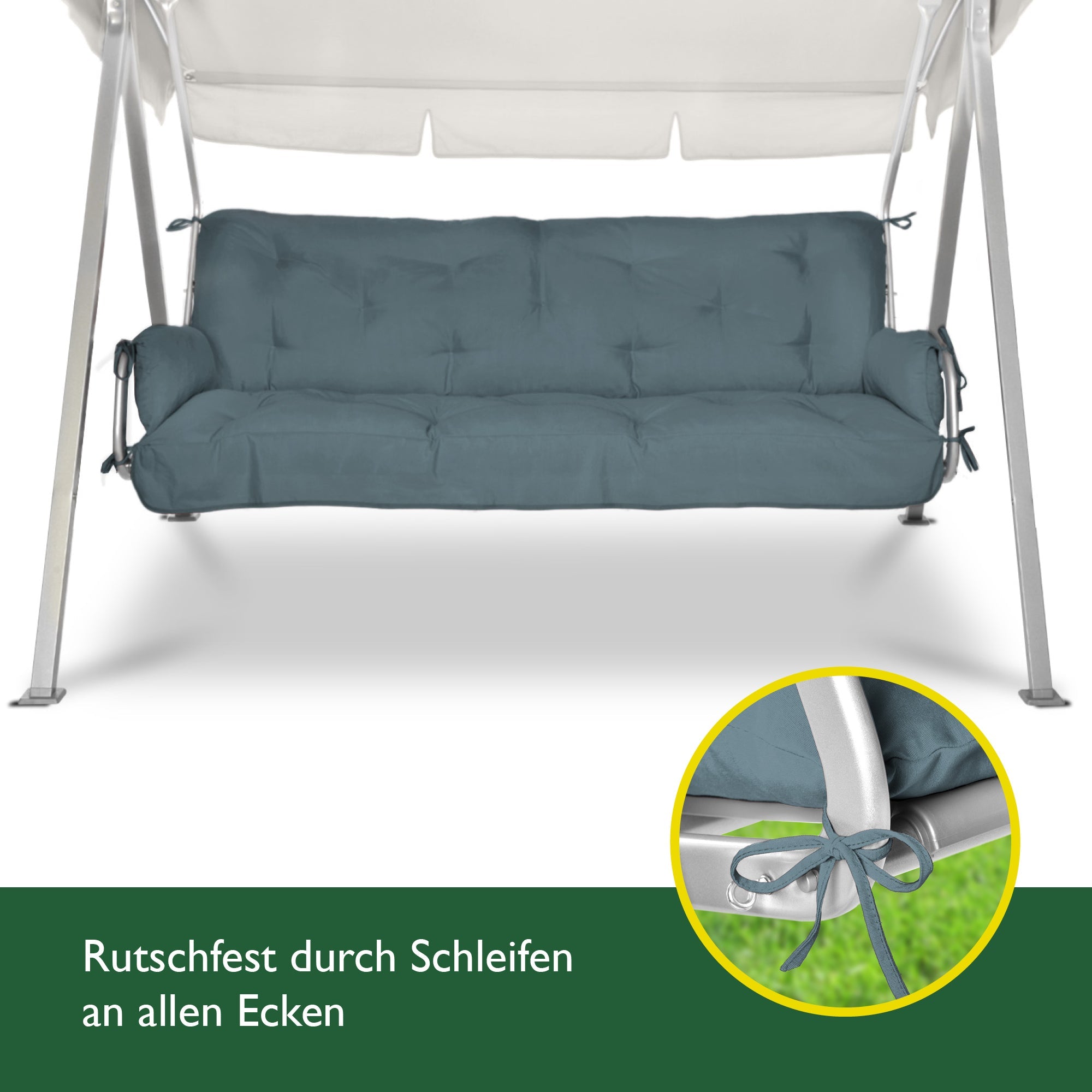 Beautissu Hollywoodschaukel Gartenauflage mit 8 cm Polsterung und 2 Seitenkissen, UV-beständig und OEKO-TEX zertifiziert